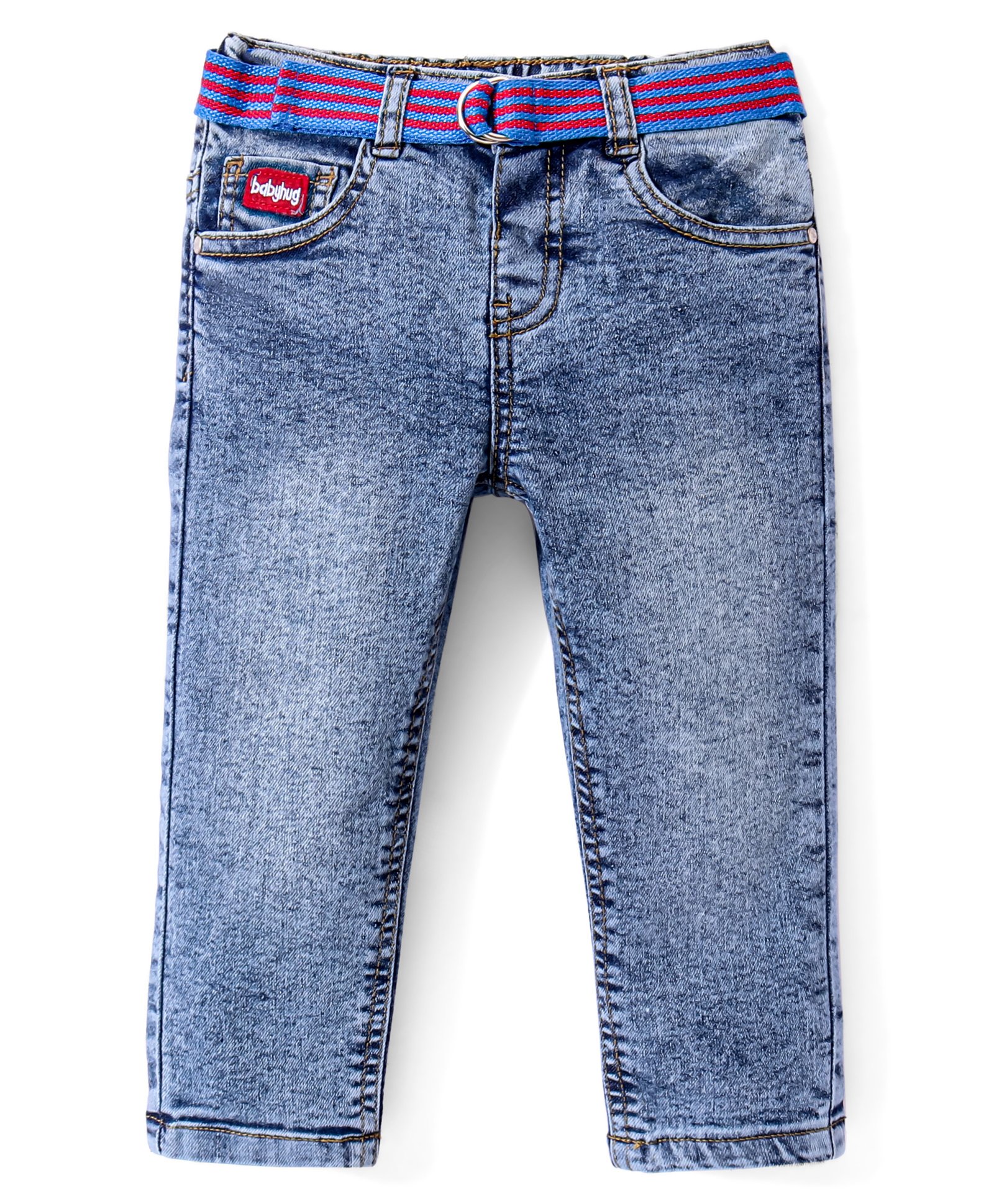 Babyhug Denim Washed Full Length Jeans With Stretch Solid Colour - Blue-picture-18