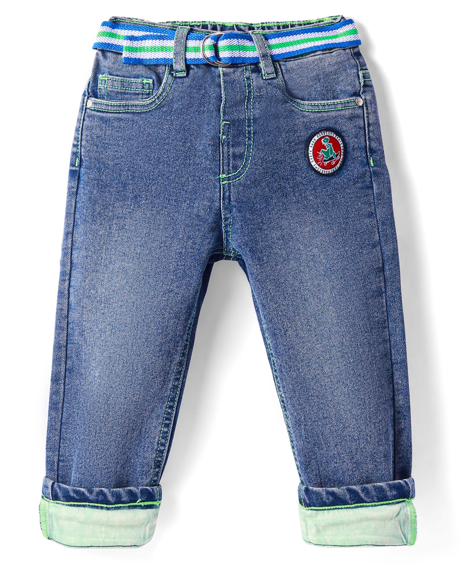 Babyhug Denim Full Length Washed Jeans with Stretch & Patch Detailing -Blue-picture-18