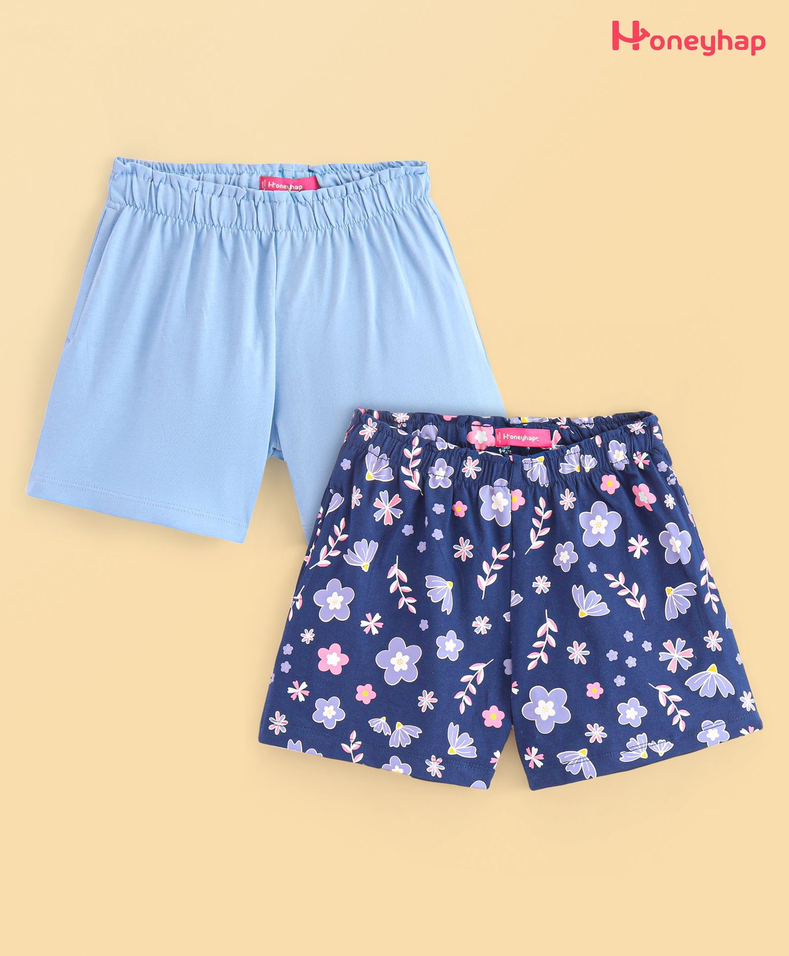 Honeyhap Premium 100% Cotton Shorts With Bio Finish & Floral Print Pack Of 2 - Dutch Canal & Navy Peony-picture-15