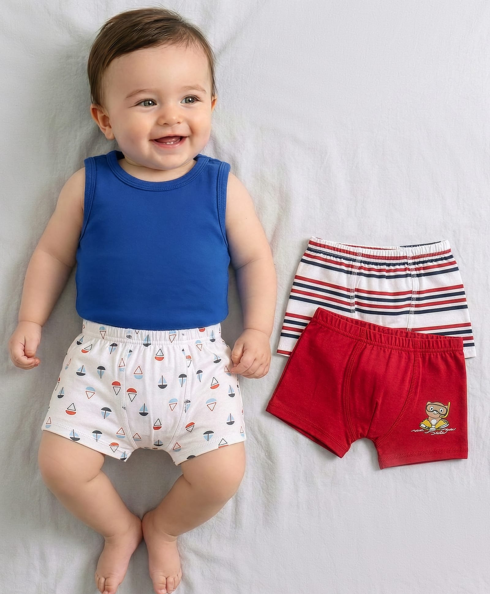 Babyoye  100% Cotton Knit With Anti Bacterial Finish Briefs Striped & Boat Print Pack of 3 - Multicolour-image-38