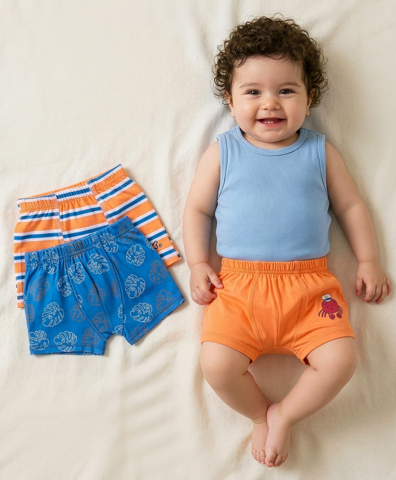 Babyoye 100% Cotton Knit With Anti Bacterial Finish Striped Boxer With Leaf Print Pack of 3 - Multicolor-image-20