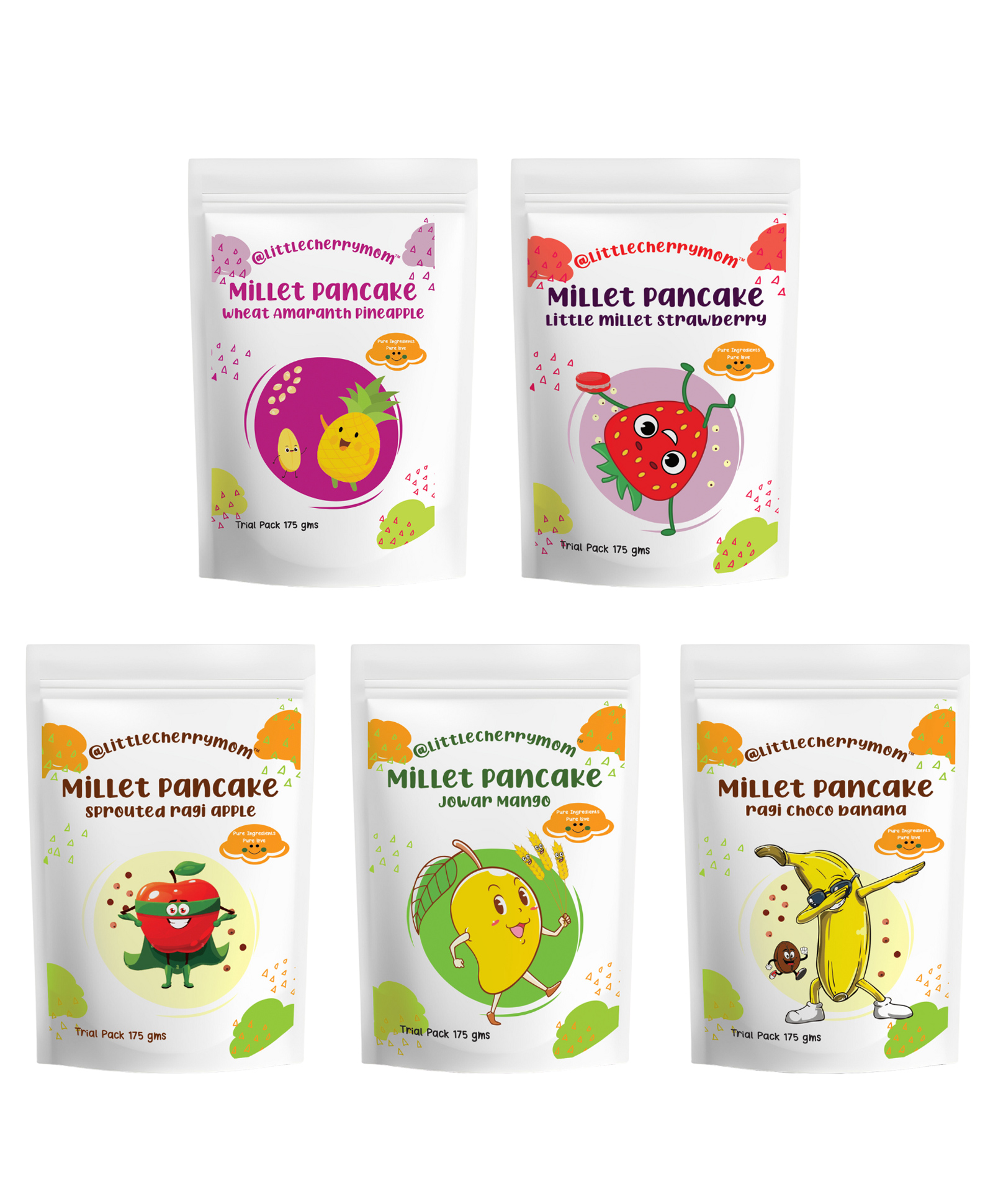 littlecherrymom Littlecherrymom's - Pancake Mania Combo - Jowar Mango Ragi Choco Banana Ragi Apple Wheat Amaranth Pineapple Little Millet Strawberry - 175 g Each-picture-10