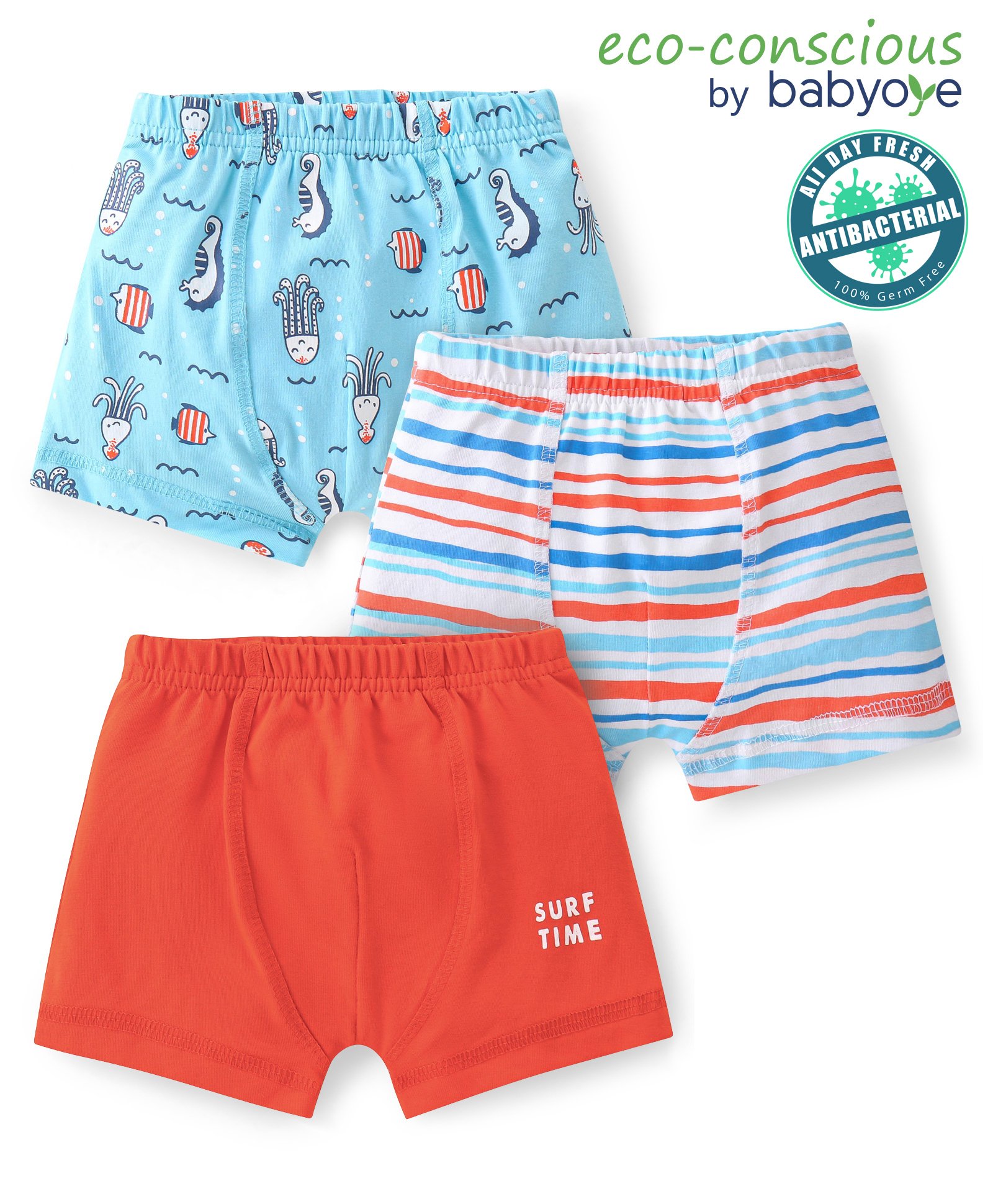 Babyoye 100% Cotton with Anti Bacterial Finish Sea Life Print Briefs Pack of 3 - Multicolour-image-32
