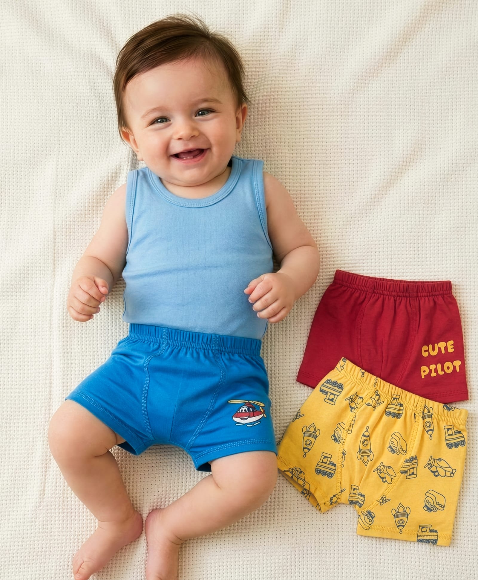 Babyoye 100% Cotton With Anti Bacterial Finish Briefs Rocket Print Pack Of 3 - Blue Yellow & Red-image-40