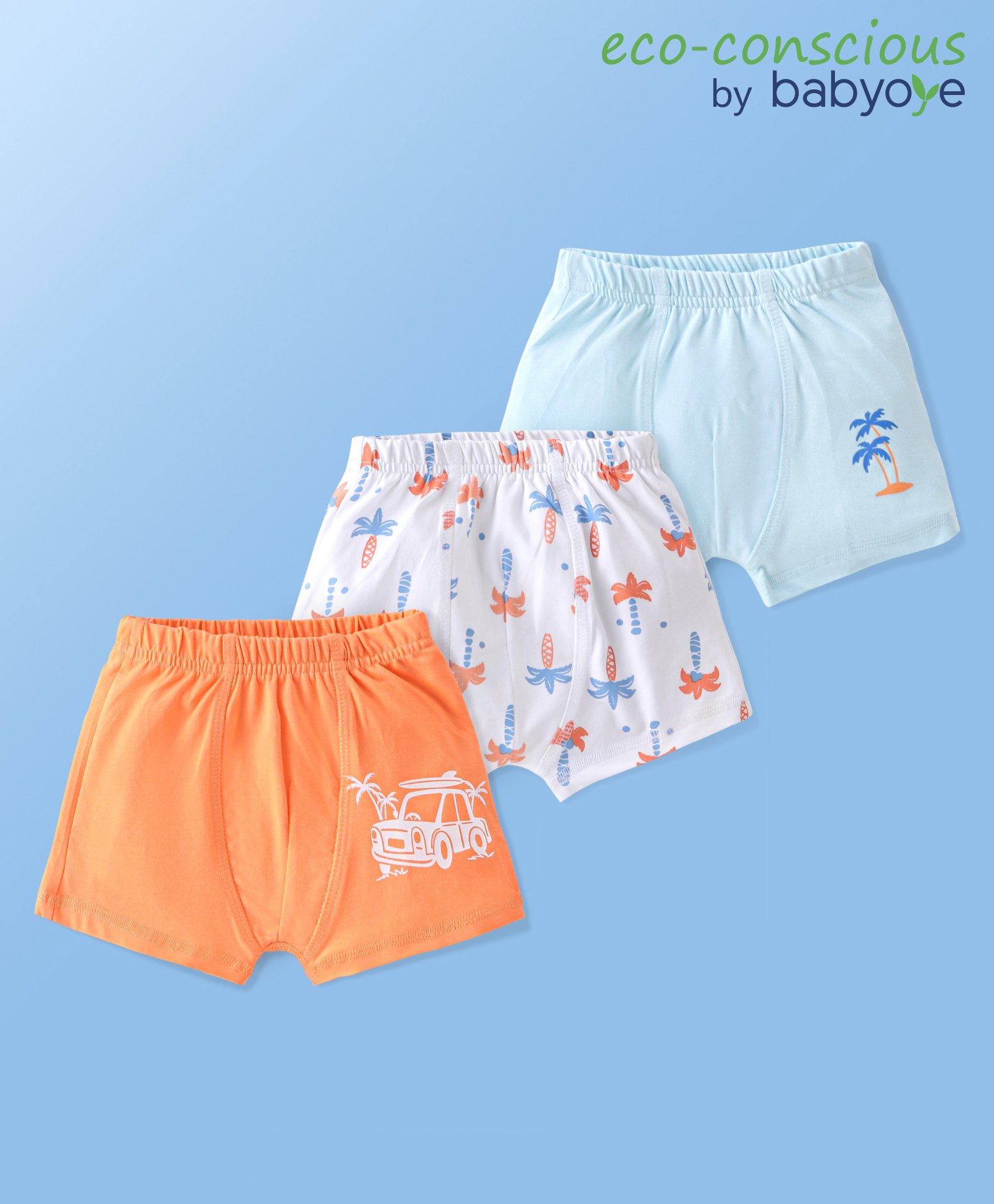 Babyoye 100% Cotton Knit With Anti Bacterial Finish Boxer With Palm Tree Print Pack of 3 - Multicolor-image-20