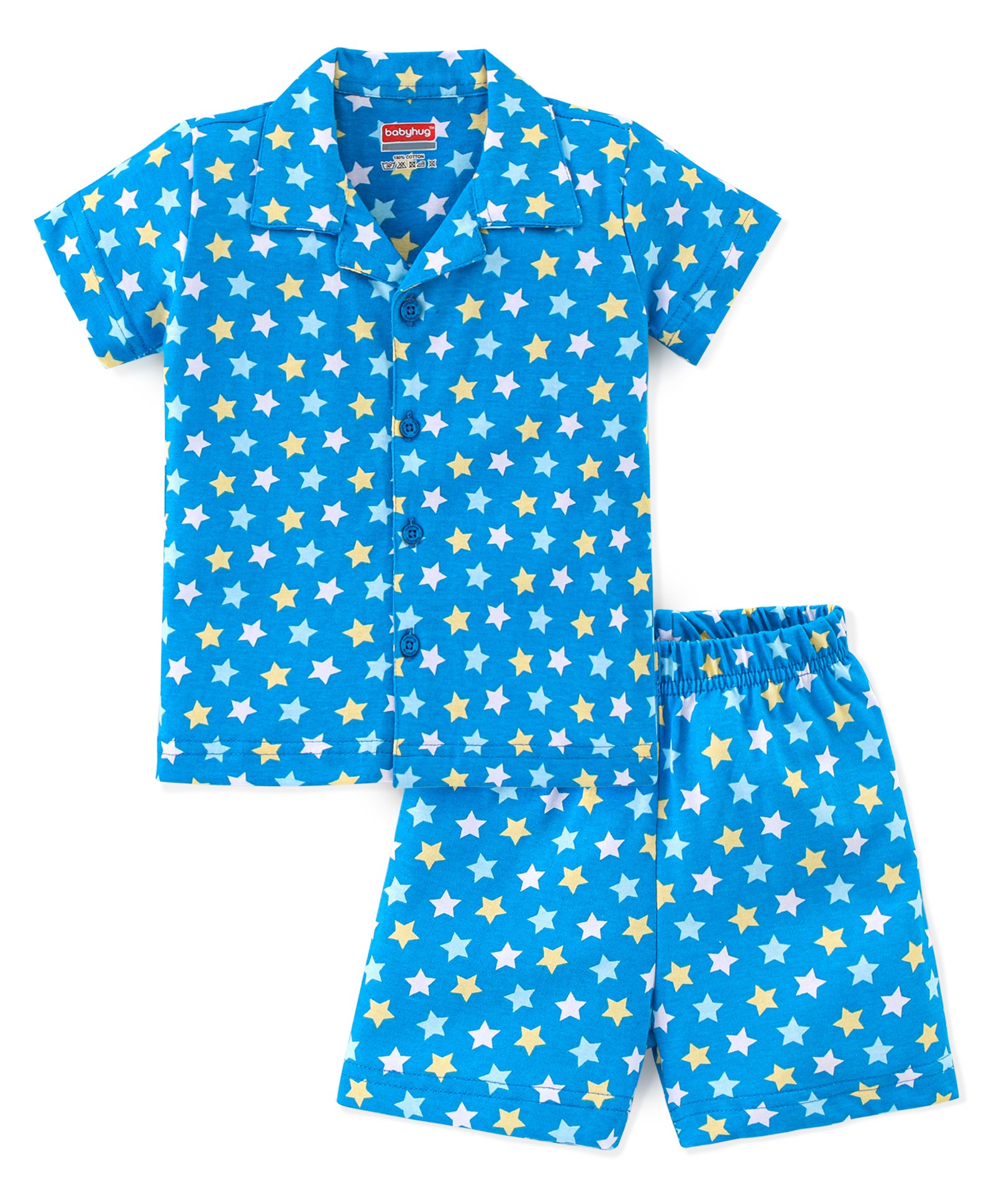Babyhug Cotton Knit Half Sleeves Night Suit With Star Print - Blue-picture-19