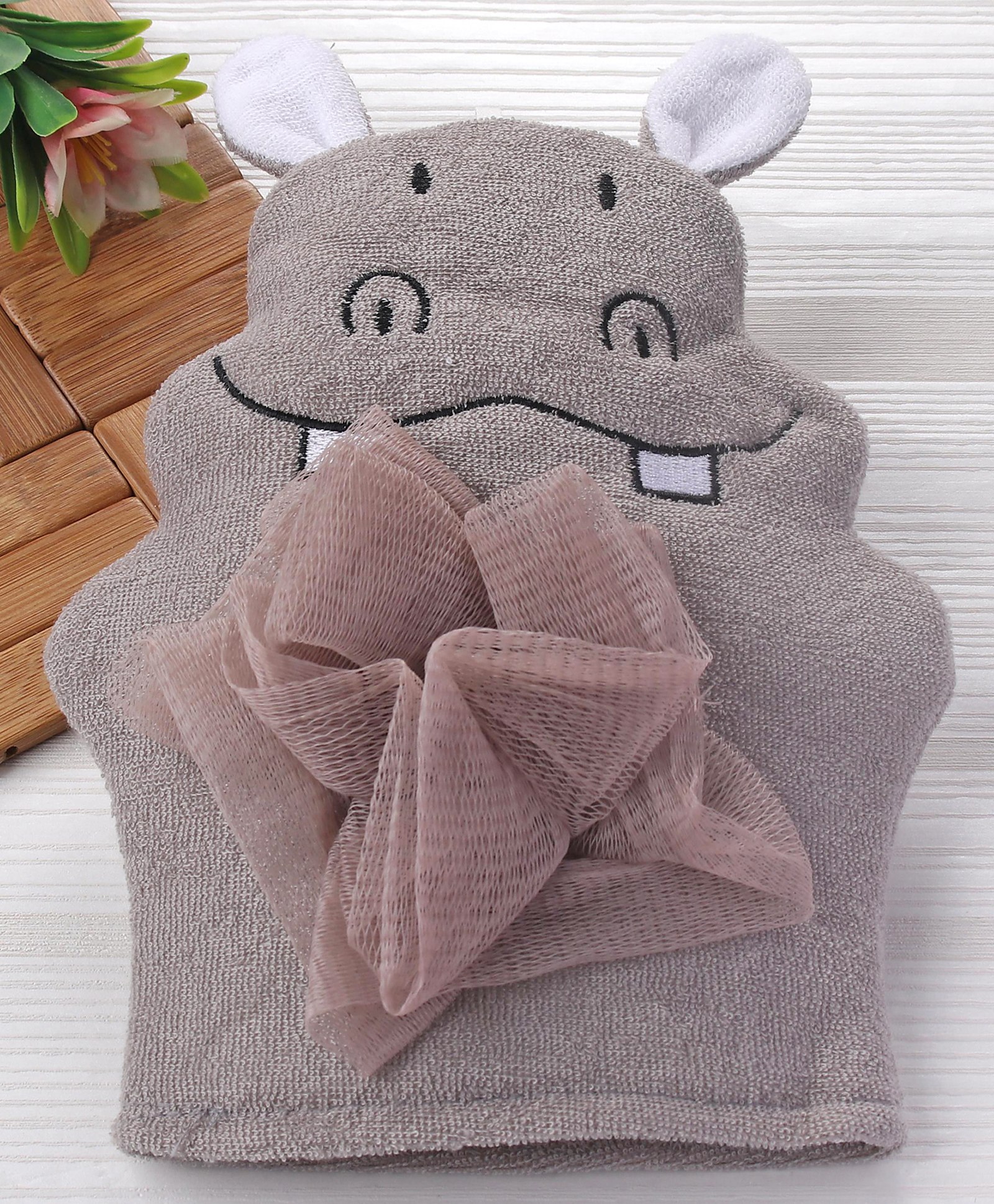 fab n funky Baby Bath Glove Hand Shape Hippo Design - Grey-picture-18