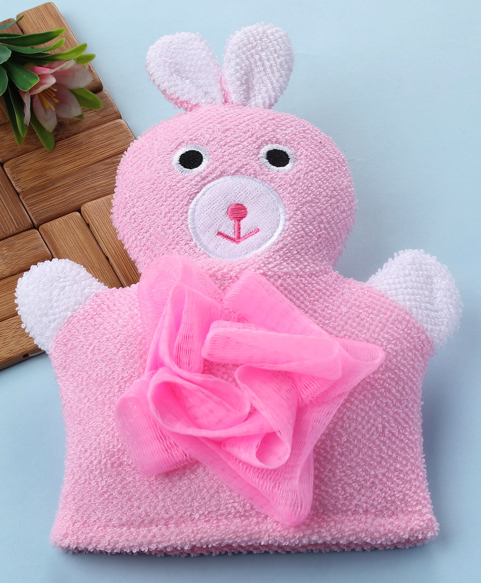fab n funky Rabbit Shape Bath Gloves With Attached Loofah - Pink-picture-16