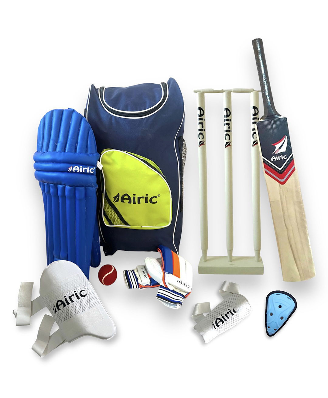 Airic Premium Bat (Size 5) with 27' Wickets Bag & Batting Guards Cricket Kit-picture-2