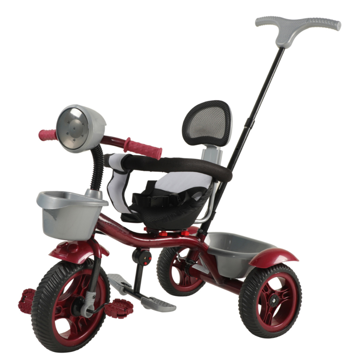 JoyRide Speedo Pro Tricycle Rotating Seat Tricycle with Music and Light Dual Storage Basket -Parental Handle  Footrest Backrest Safety Harness for Kids Boys - Girls Age 2 to 4 Years Tricycle - Maroon-picture-1