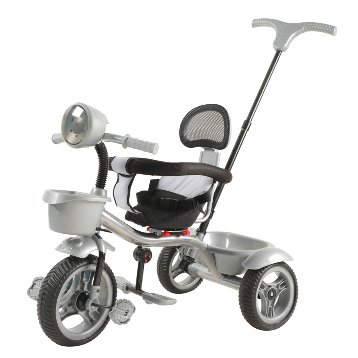 JoyRide Speedo Pro Tricycle Rotating Seat Tricycle with Music and Light Dual Storage Basket -Parental Handle  Footrest Backrest Safety Harness for Kids Boys - Girls Age 2 to 4 Years Tricycle - Silver-picture-0