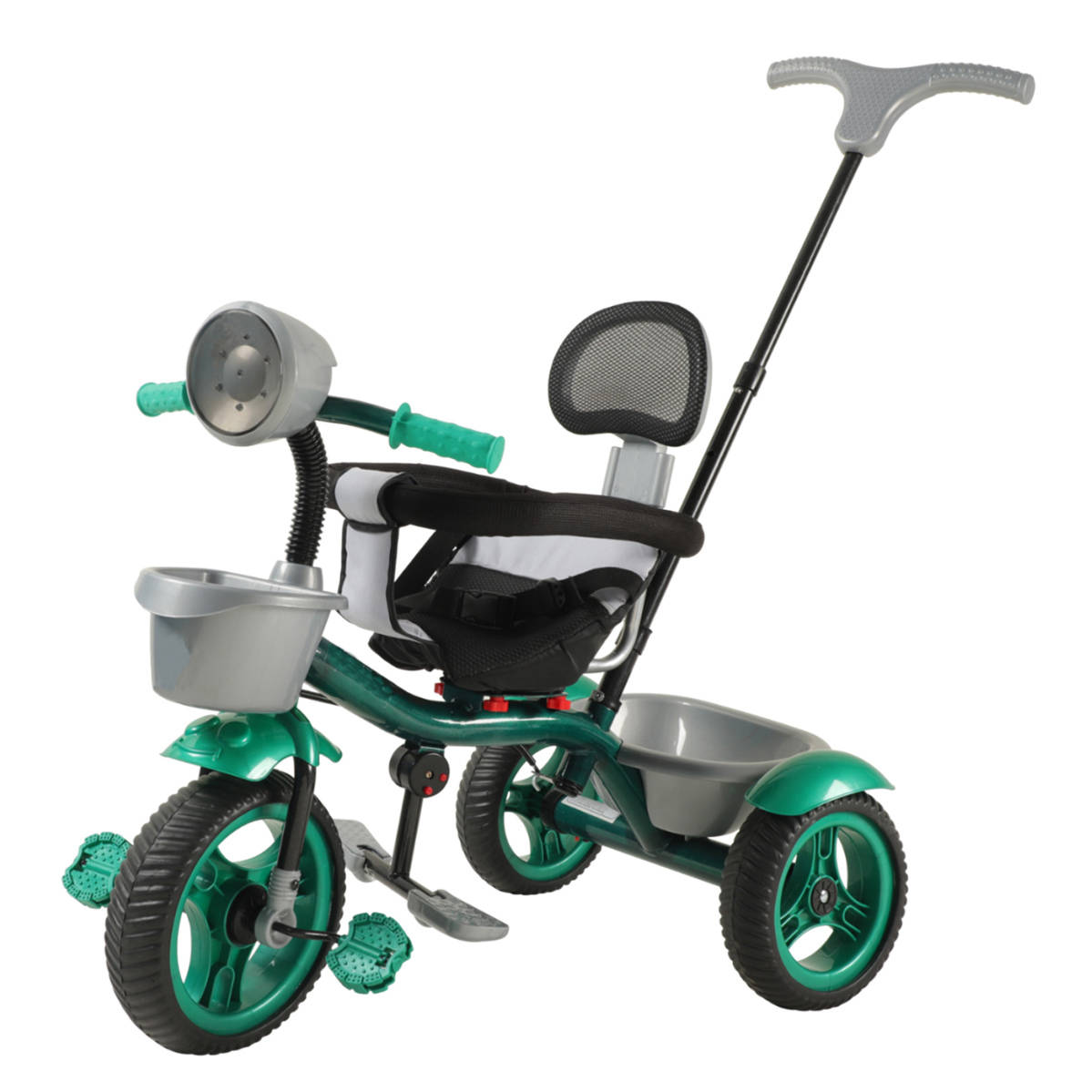 JoyRide Speedo Pro Tricycle Rotating Seat Tricycle with Music and Light Dual Storage Basket -Parental Handle  Footrest Backrest Safety Harness for Kids Boys - Girls Age 2 to 4 Years Tricycle - Green-image-28
