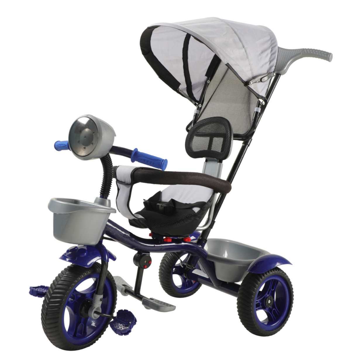 JoyRide 4 in 1 Reversible Tricycle for Kids Toddler Trike with Music & Light Parent Handle Push Along Pedal Trike Removable Canopy Safety Belt Footrest for 18 Months to 5 Years - Blue-image-8