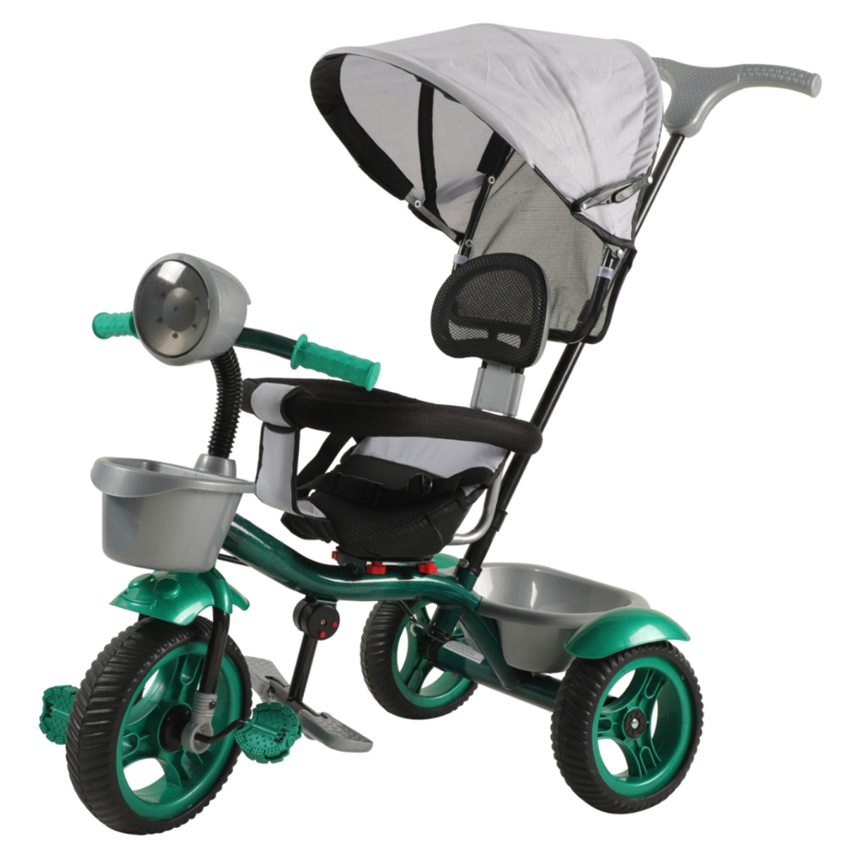 JoyRide 4 in 1 Reversible Tricycle for Kids Toddler Trike with Music & Light Parent Handle Push Along Pedal Trike Removable Canopy Safety Belt Footrest for 18 Months to 5 Years - Green-picture-38