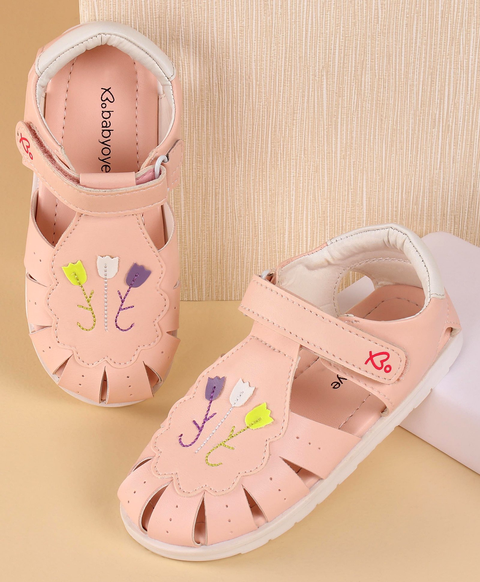 Babyoye Velcro Closure Sandals with Tulip Applique - Pink-picture-20