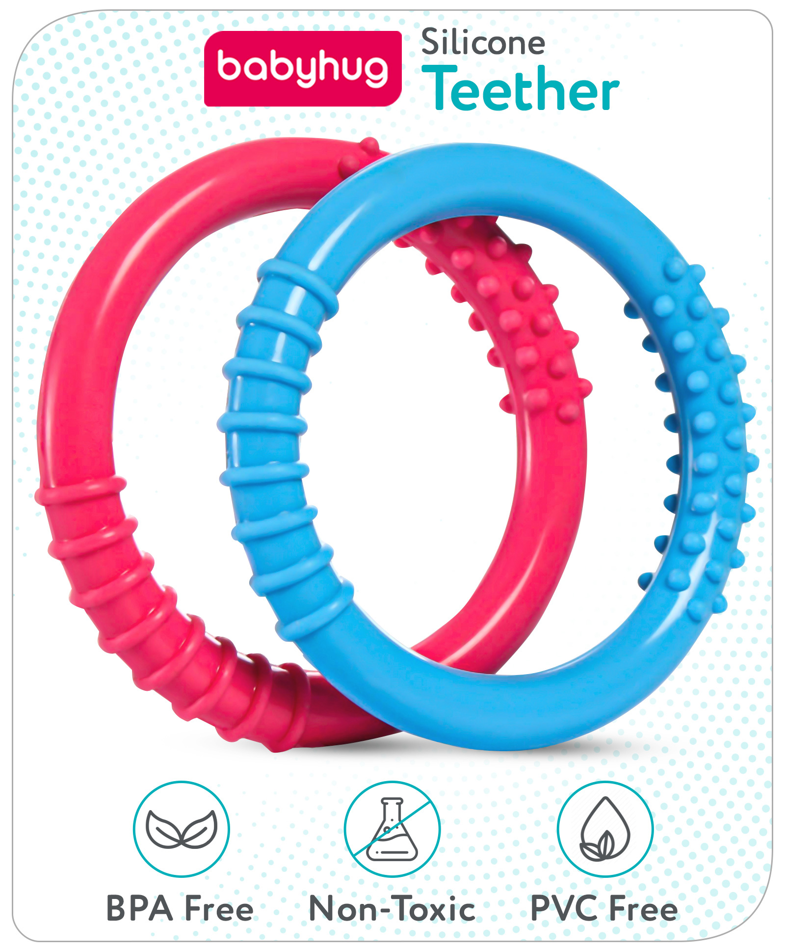 Babyhug Ring Silicone Teether- Blue & Pink-image-24