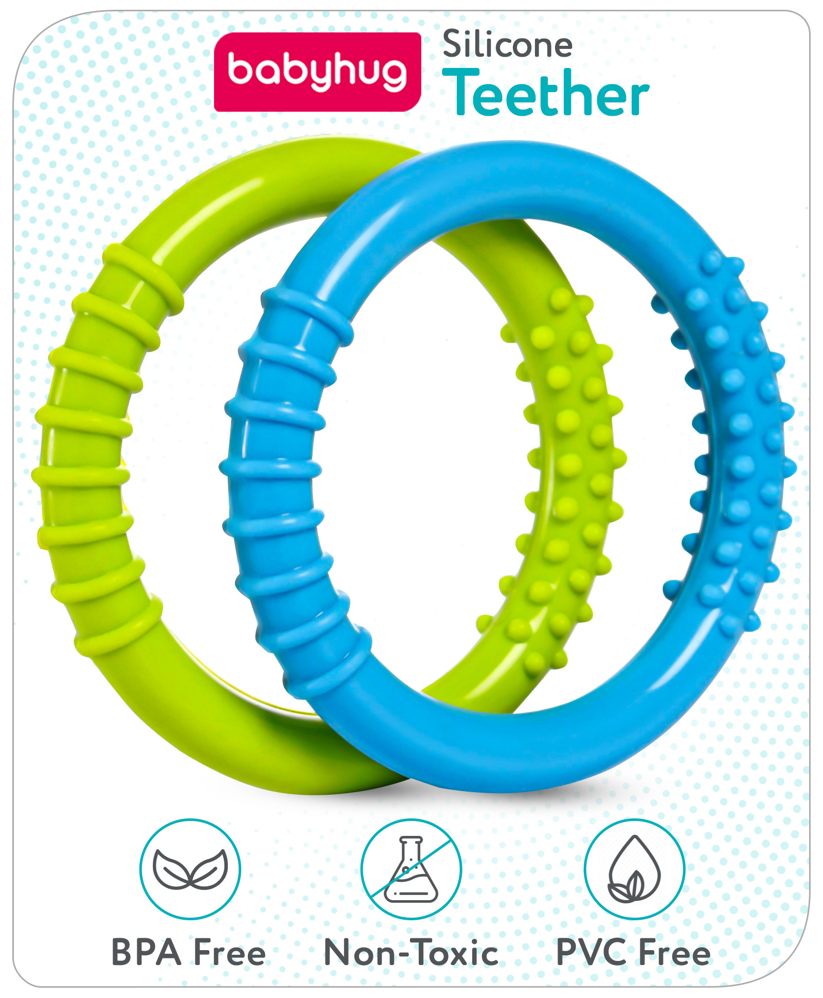 Babyhug Ring Silicone Teether -Green & Blue