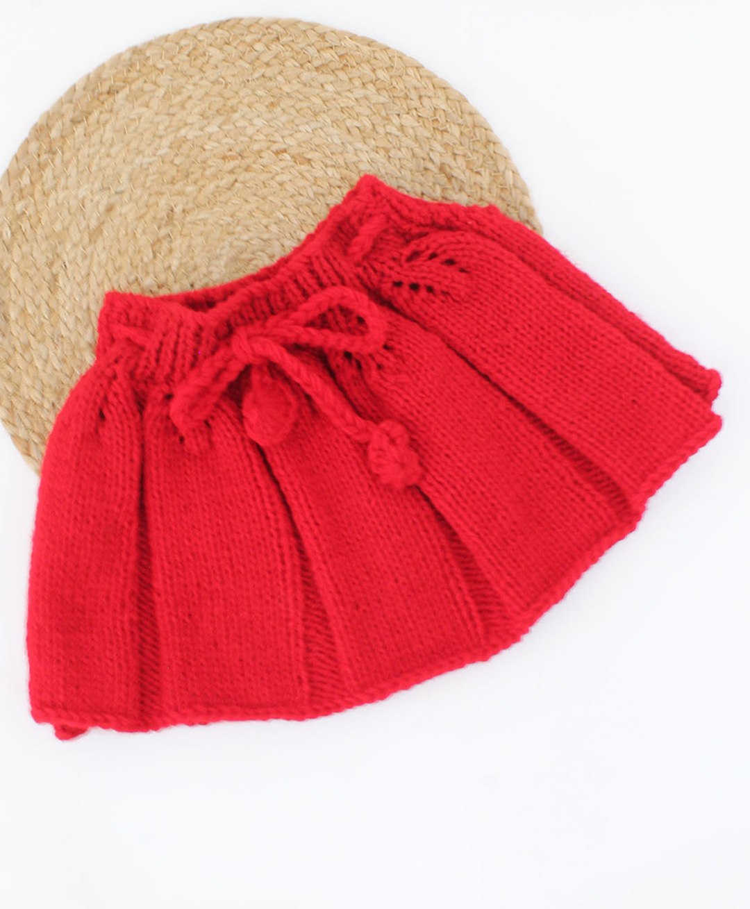Woonie Box Pleated Hand Knitted Acrylic Skirt - Red-image-19