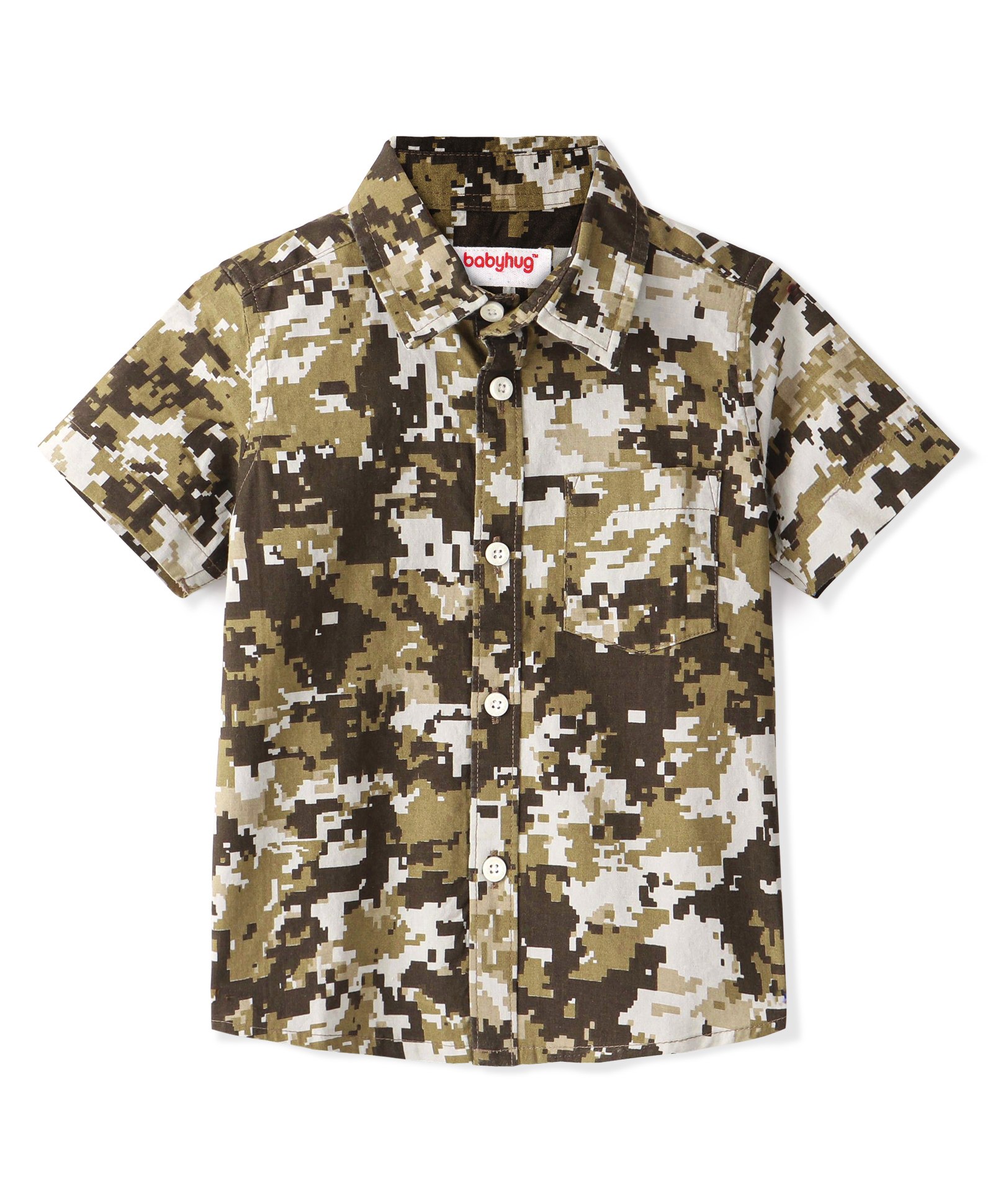 Babyhug 100% Cotton Woven Half Sleeve Regular Collar One Pocket Shirt With Camouflage Print- Multicolor-image-32