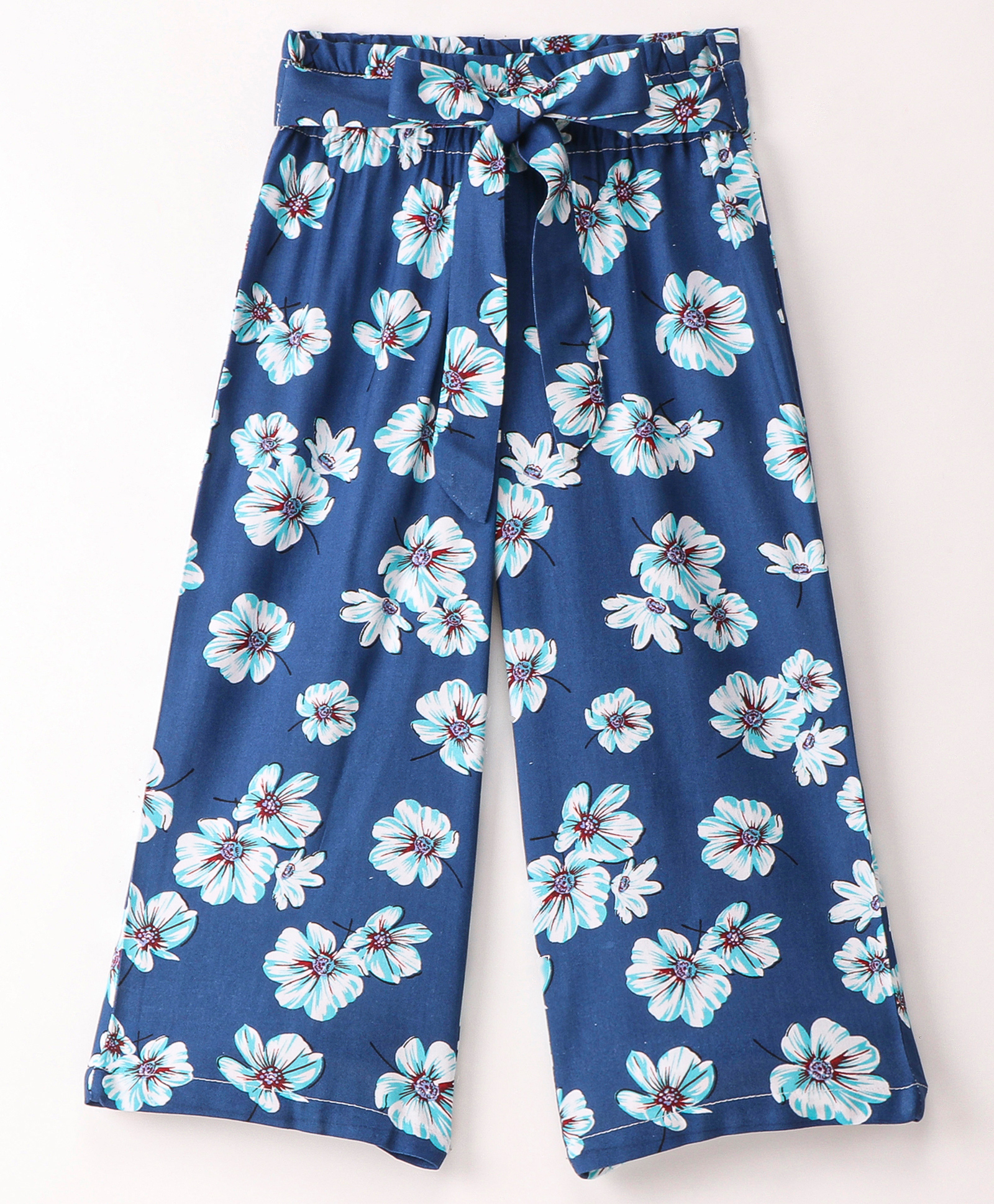 CrayonFlakes Floral Printed Belted Palazzo - Blue-picture-14
