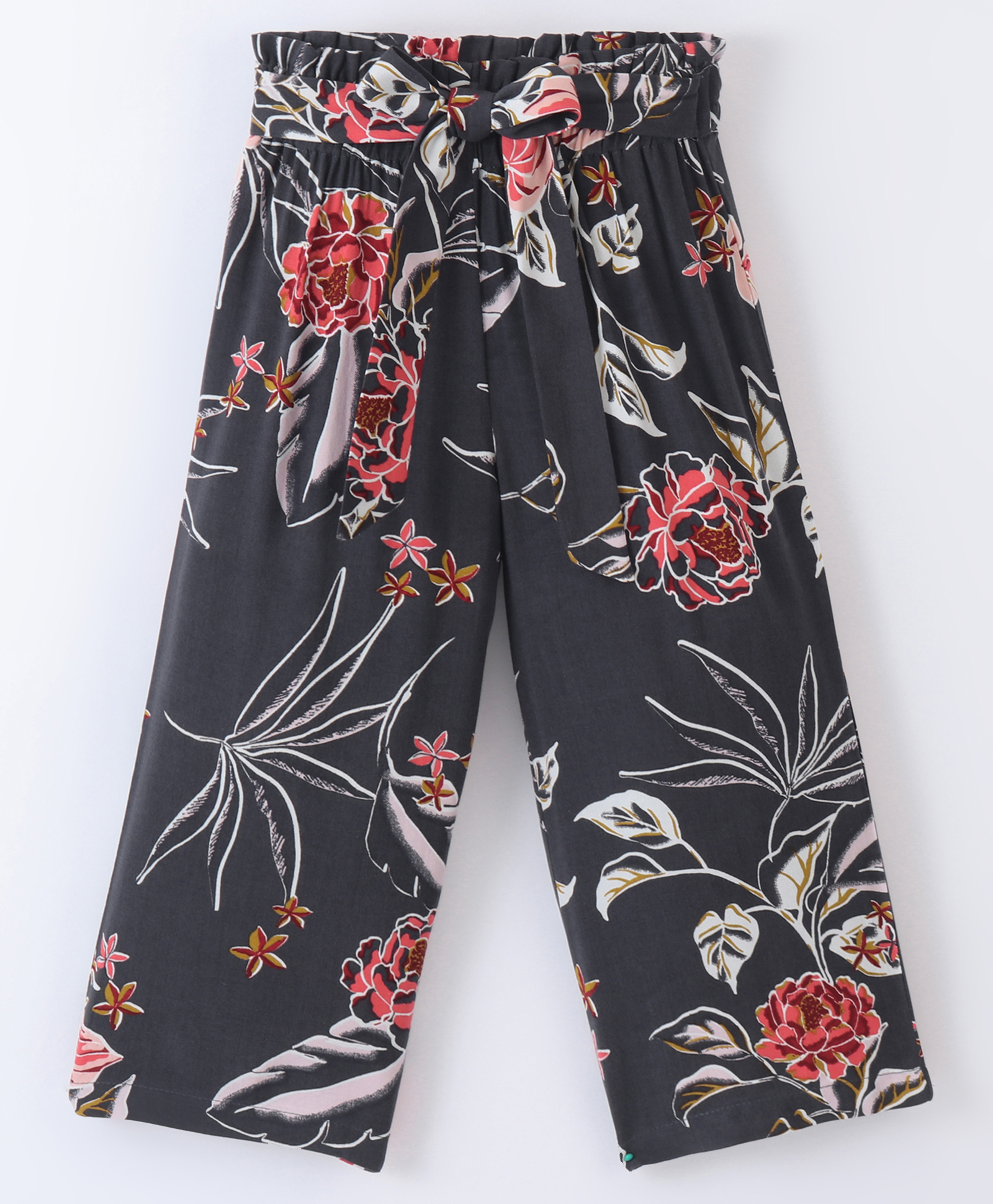 CrayonFlakes Wild Flowers & Leaves Printed Belted Palazzo - Grey-picture-16