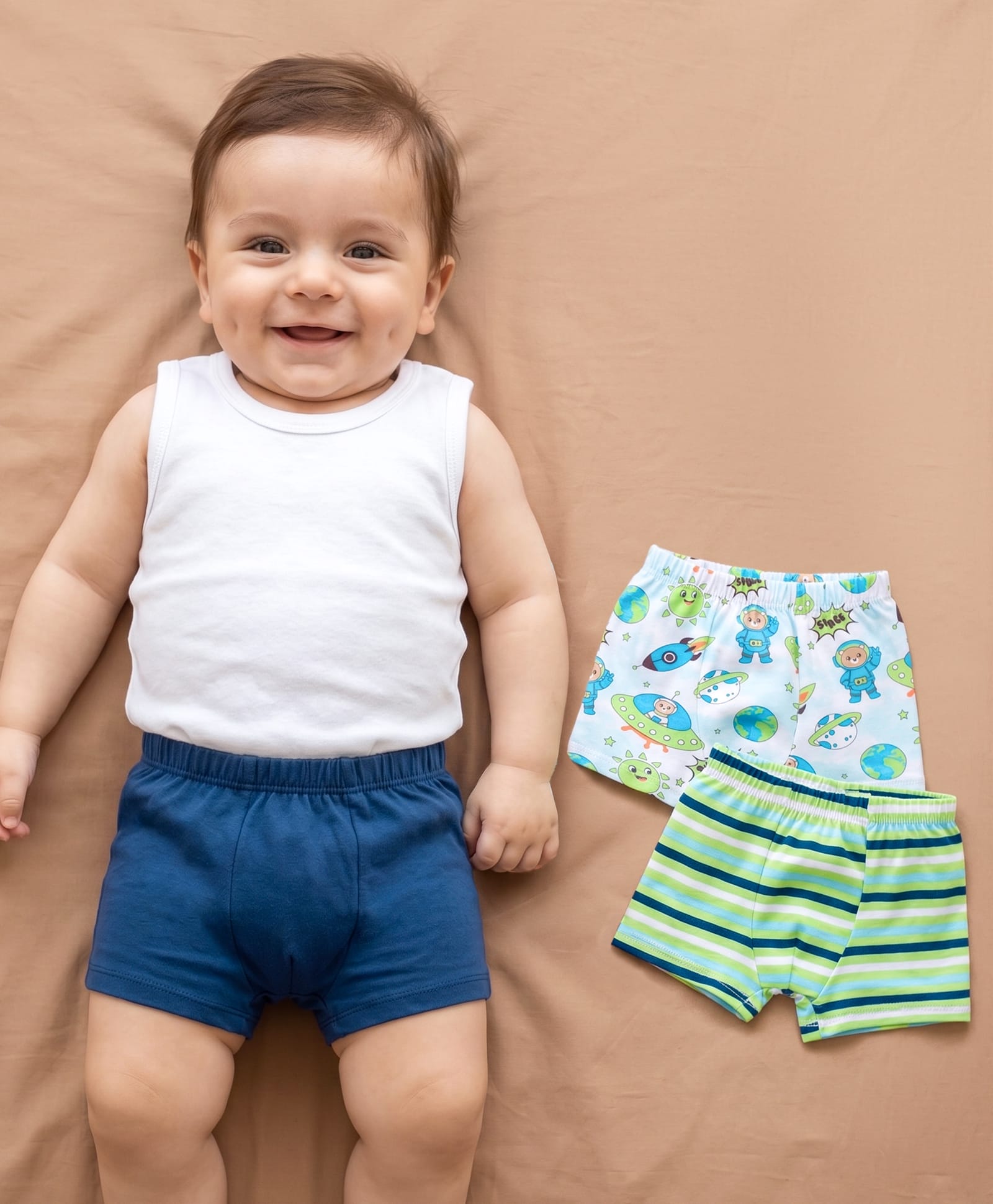 Babyhug 100% Cotton Single Jersey Knit Trunk Stripes & Bear Print Pack of 3 - Multicolor-picture-23