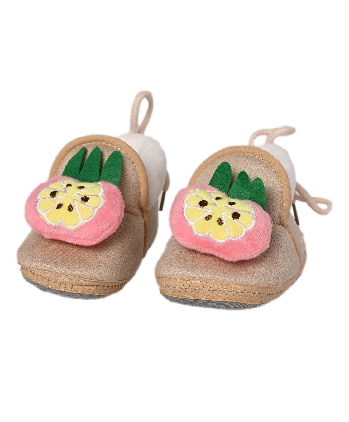 Kid-O-World Fruit Applique Detailed Fur Soft Sole Booties - Beige-image-42