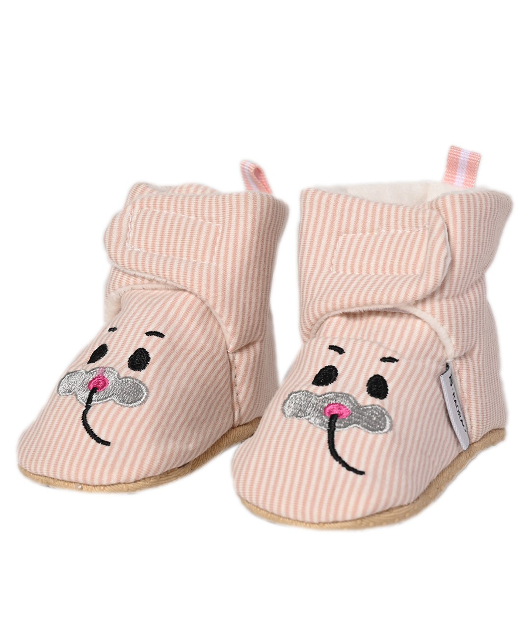 Kid-O-World Animal Face Embroidered Detailed Candy Stripe Fur Lined & Soft Sole Booties - Pink-image-7