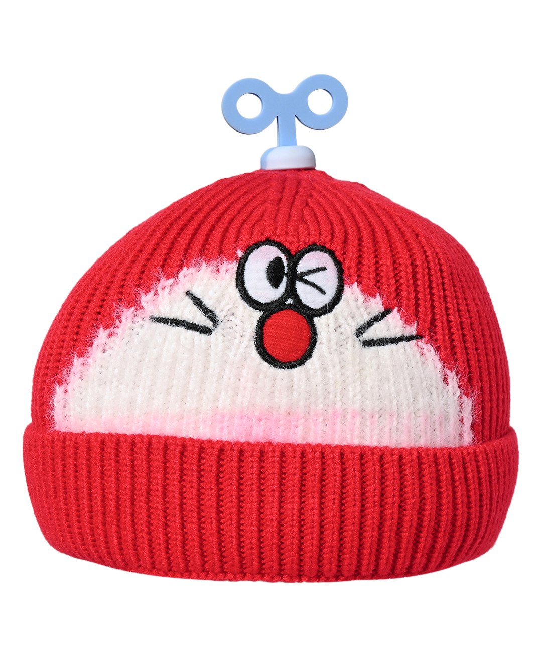 Kid-O-World Helicopter Patch Wink Face Self Design Woollen Cap - Red-image-34