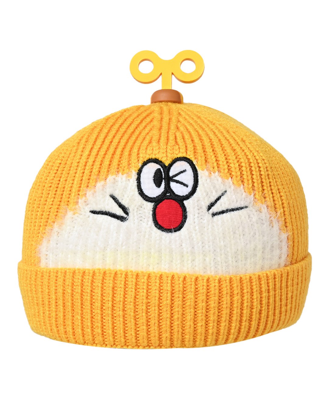 Kid-O-World Helicopter Patch Wink Face Self Design Woollen Cap - Yellow-picture-20