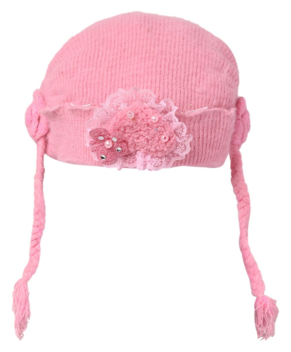 Kid-O-World Inverted Heart And Frill Patch Detailed  Woolen Cap - Light Pink-picture-18