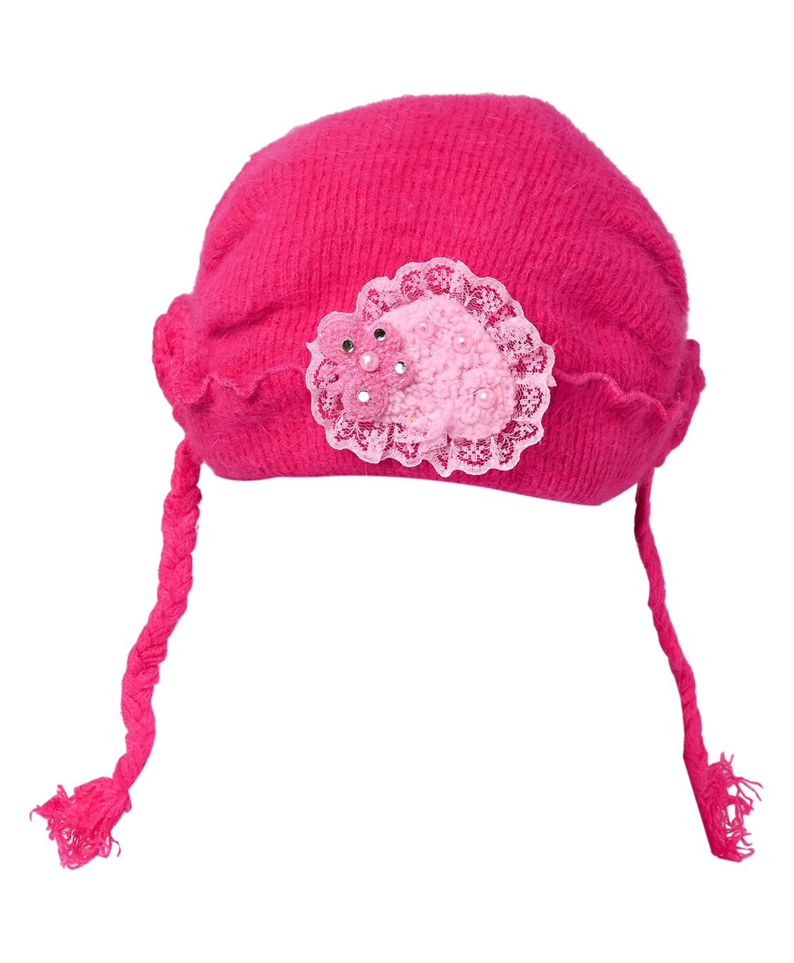 Kid-O-World Inverted Heart And Frill Patch Detailed  Woolen Cap - Dark Pink-picture-26