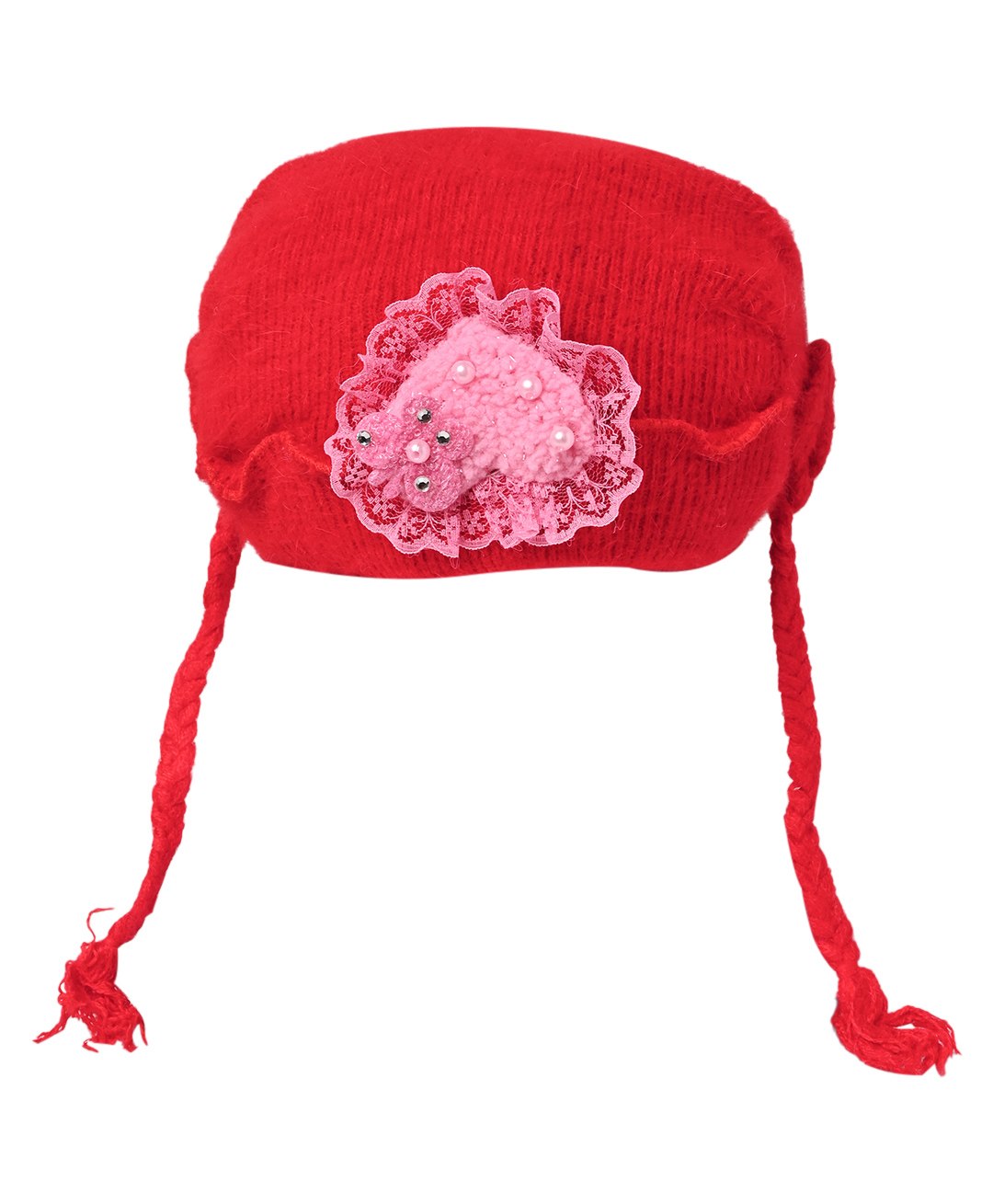 Kid-O-World Inverted Heart And Frill Patch Detailed  Woolen Cap - Red-picture-16