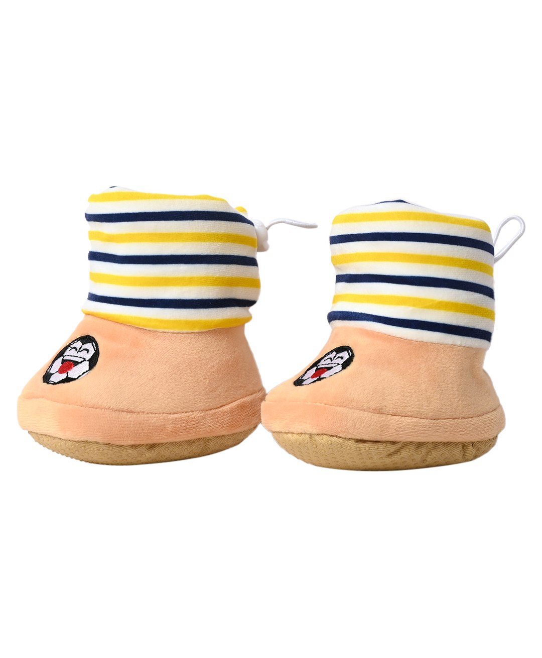 Kid-O-World Football Printed Pencil Striped Fur Lined Soft Sole - Beige-image-11