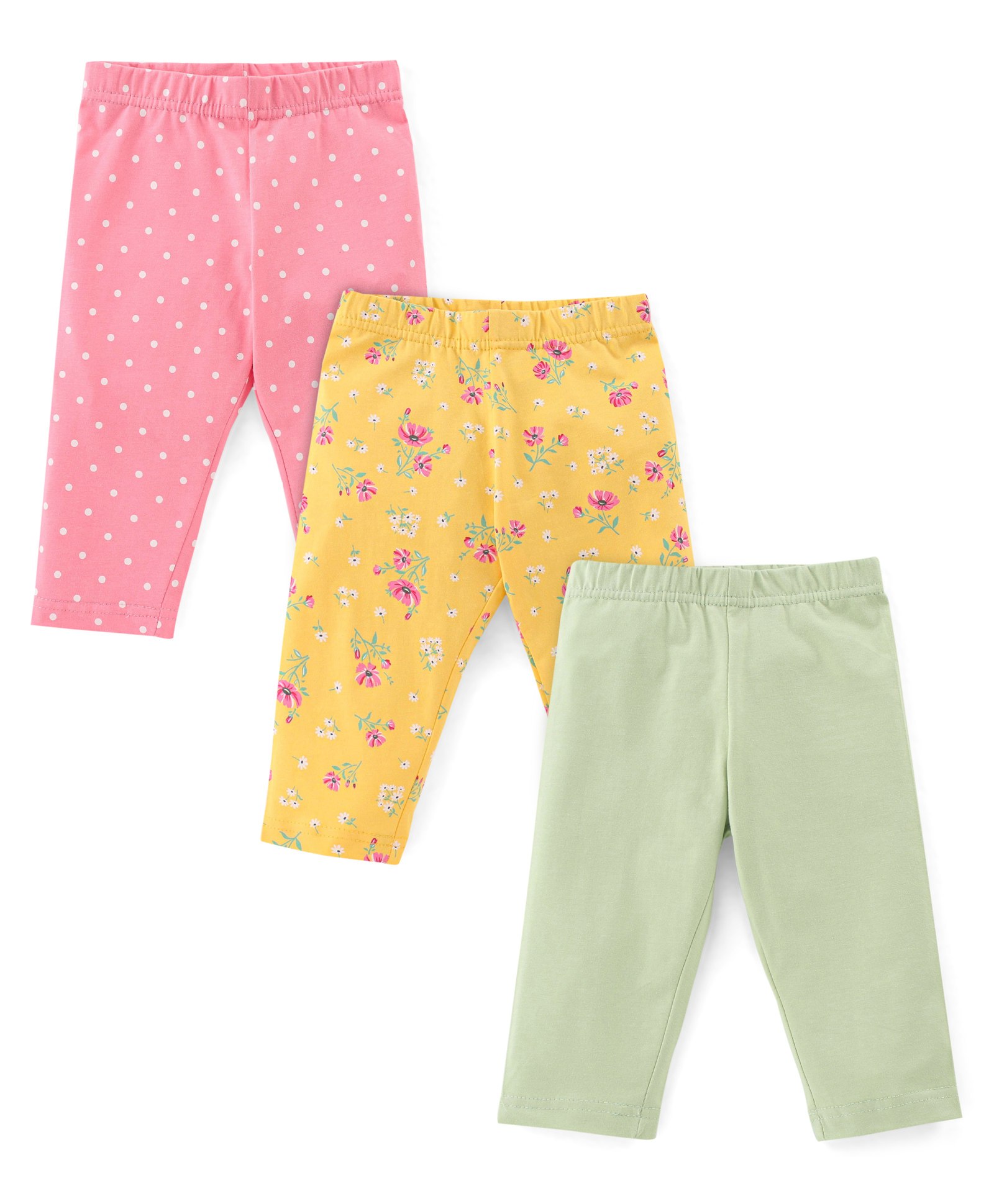 Babyhug Cotton Knit Three Fourth Length Floral Print Leggings Pack of 3 - Multicolour-image-48