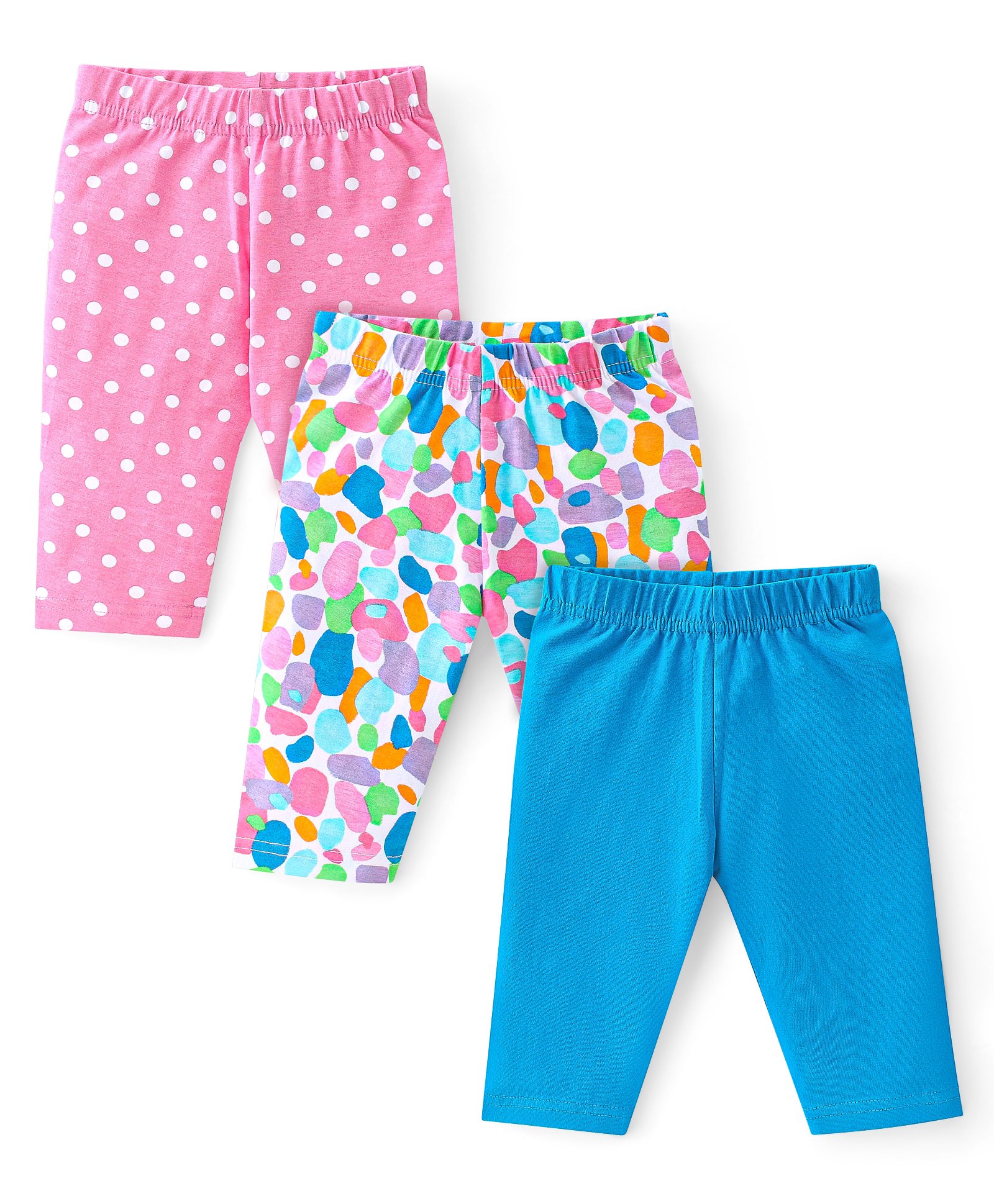 Babyhug Single Jersey Knit Three Fourth Leggings Solid & Polka Dot Print Pack of 3  - Multicolour-picture-26