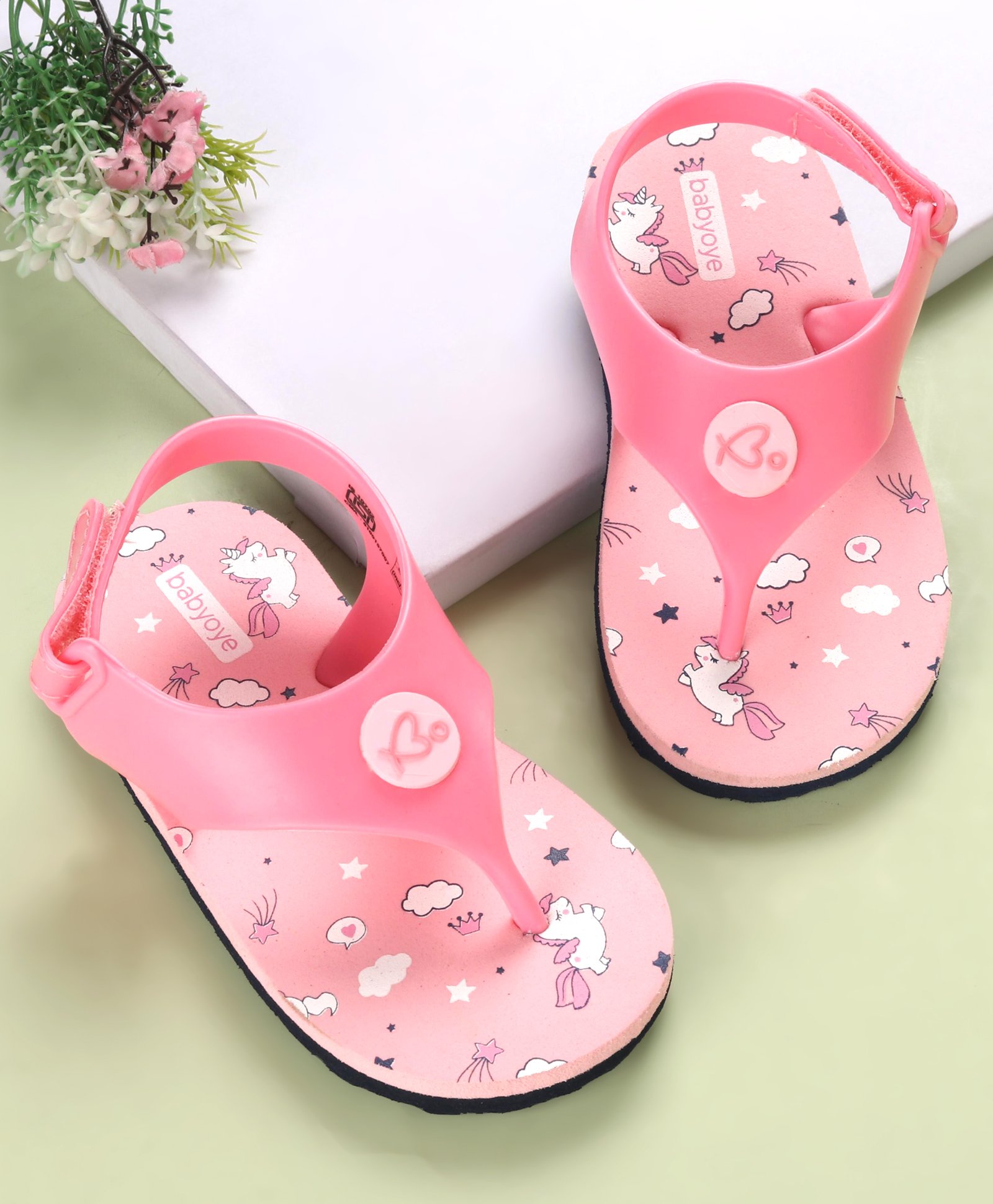 Babyoye Velcro Closure Flip Flops Unicorn Print - Pink-image-47