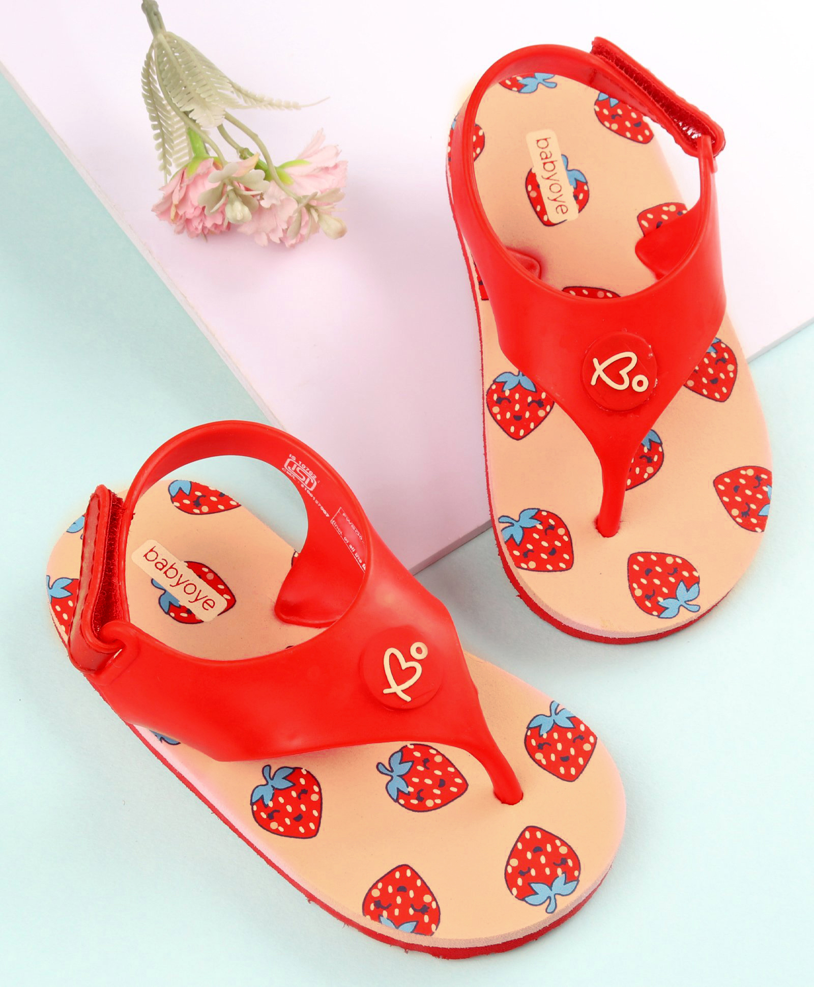 Babyoye Velcro Closure Flip Flops Strawberry Print - Pink-image-49