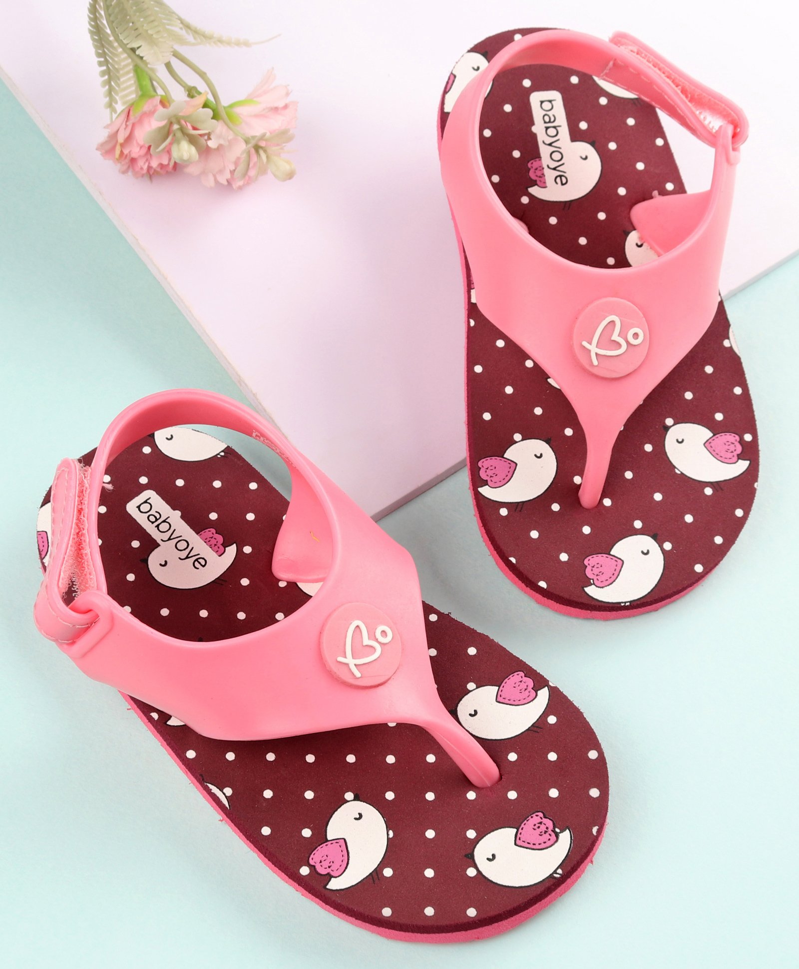 Babyoye Flip Flops Bird Print - Maroon-image-49