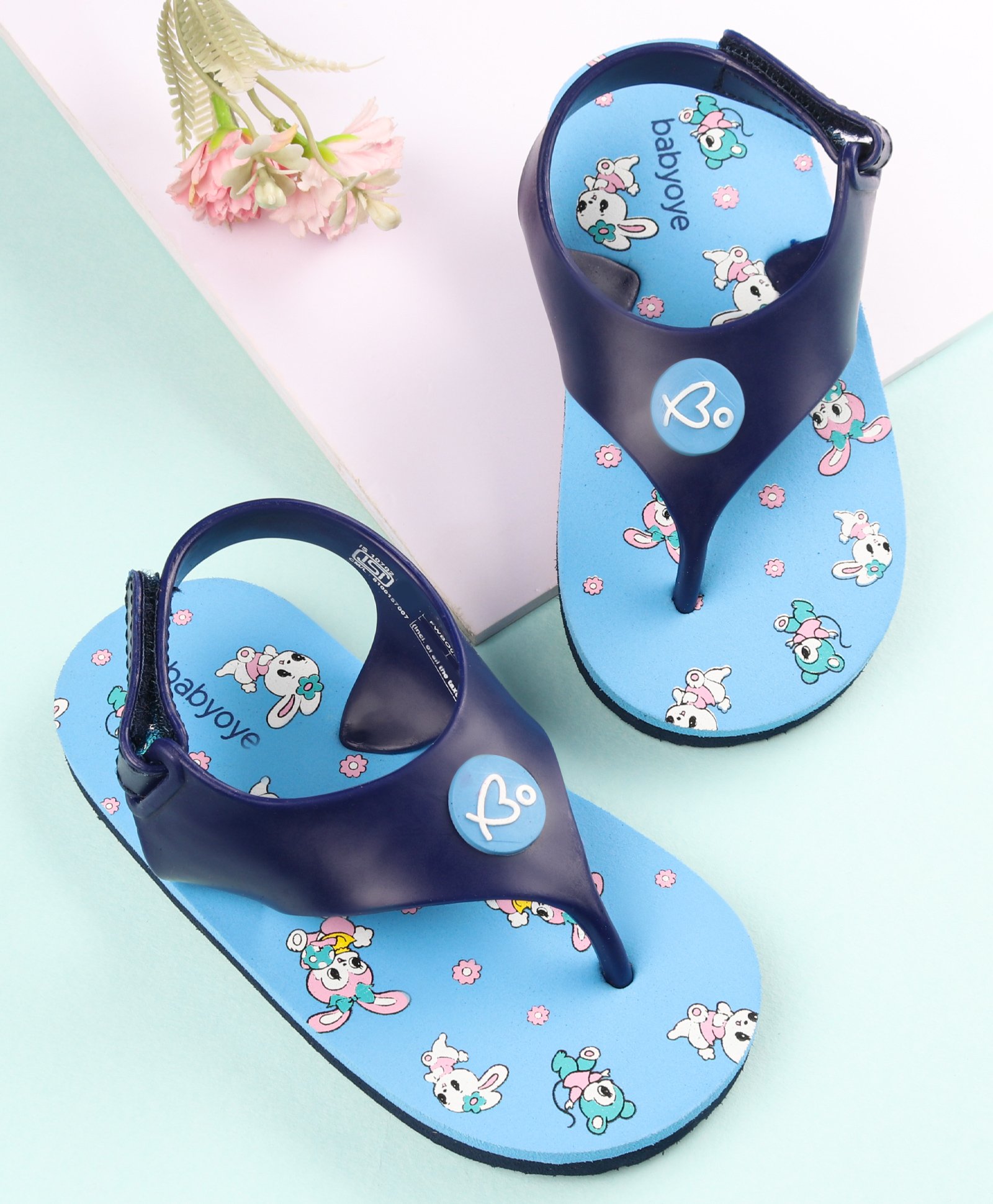 Babyoye Flip Flops with Velcro Closure Bunny Print - Blue-picture-19