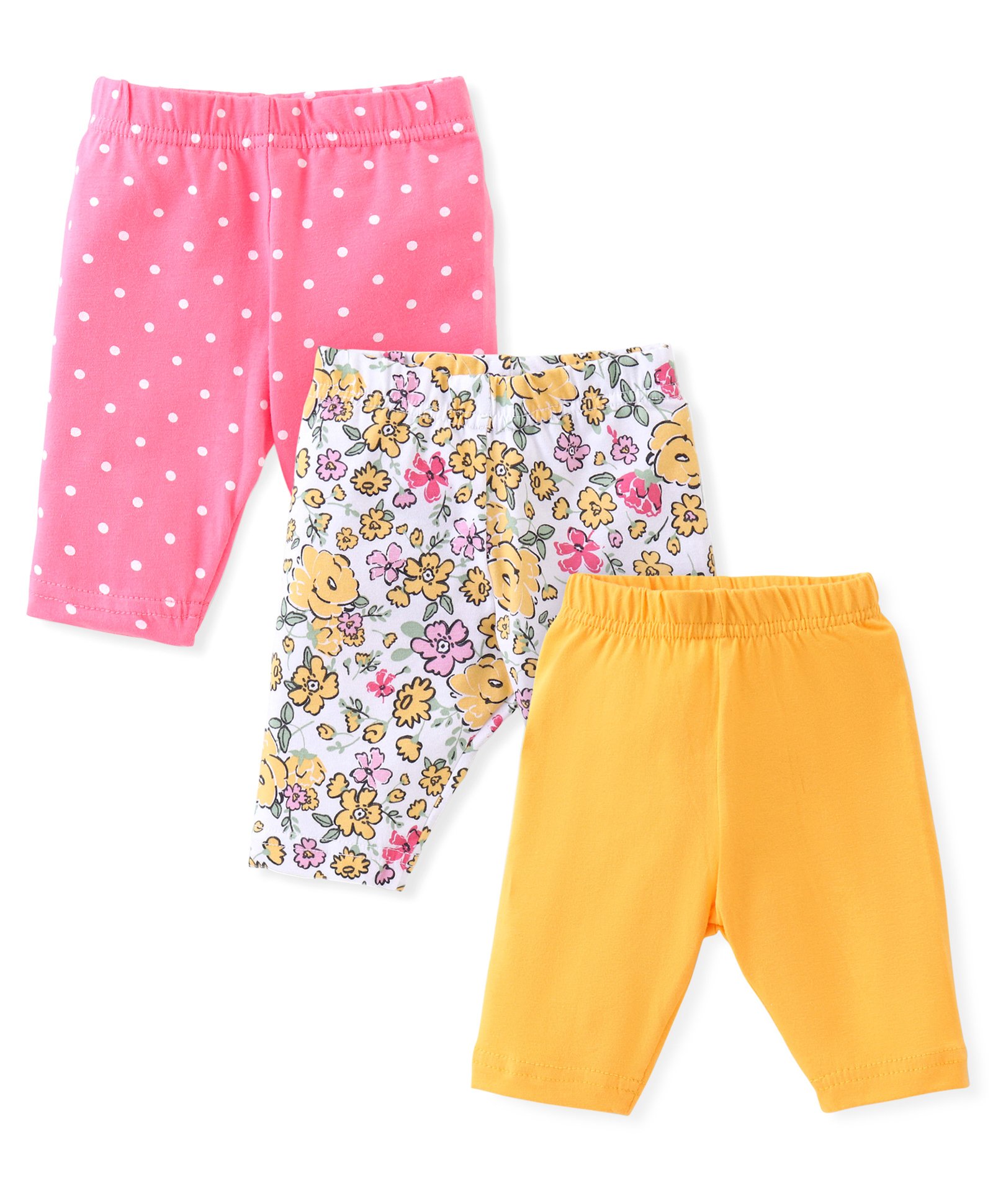 Babyhug Single Jersey Knit Three Fourth Leggings Floral & Polka Dot Print Pack of 3 - Multicolor-picture-14