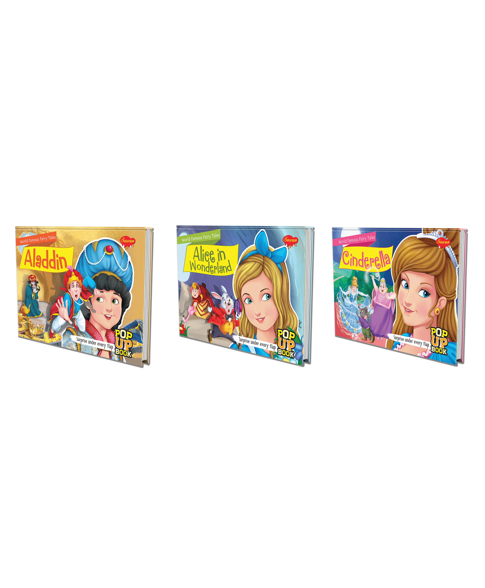 Set of 3 POP UP books World Famous Fairy Tales Aladdin, Alice in Wonderland and Cinderella 'Whimsical Worlds: Three Enchanting Fairy Tales' - English-image-2