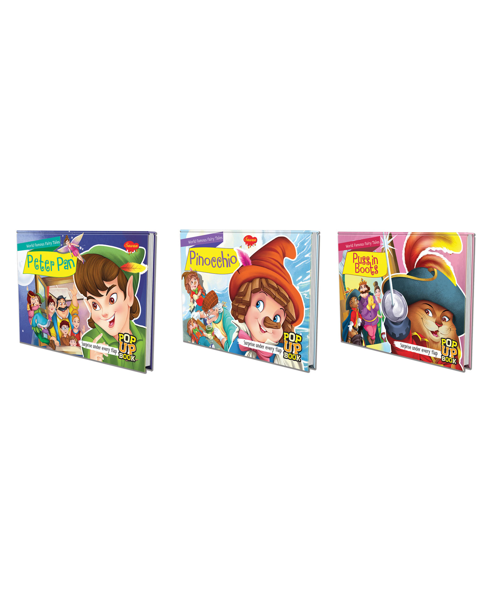 Set of 3 POP UP books World Famous Fairy Tales Peter Pan, Pinocchio and Puss in Boots Fables of Fantasy: Peter Pan Pinocchio and Puss in Boots' - English-image-5
