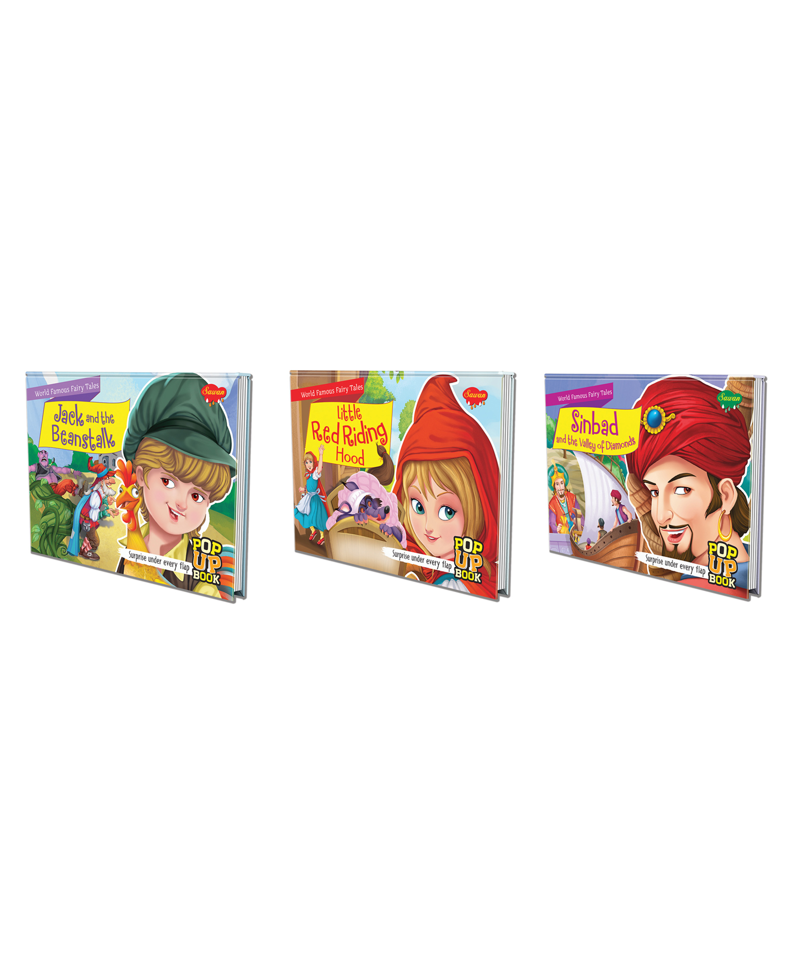 Set of 3 POP UP books World Famous Fairy Tales Jack and the Beanstalk Little Red Riding Hood and Sinbad and the Valley of Diamonds Legends Unbound: Enchanting Adventures of Jack, Red, and Sinbad' - English-image-19