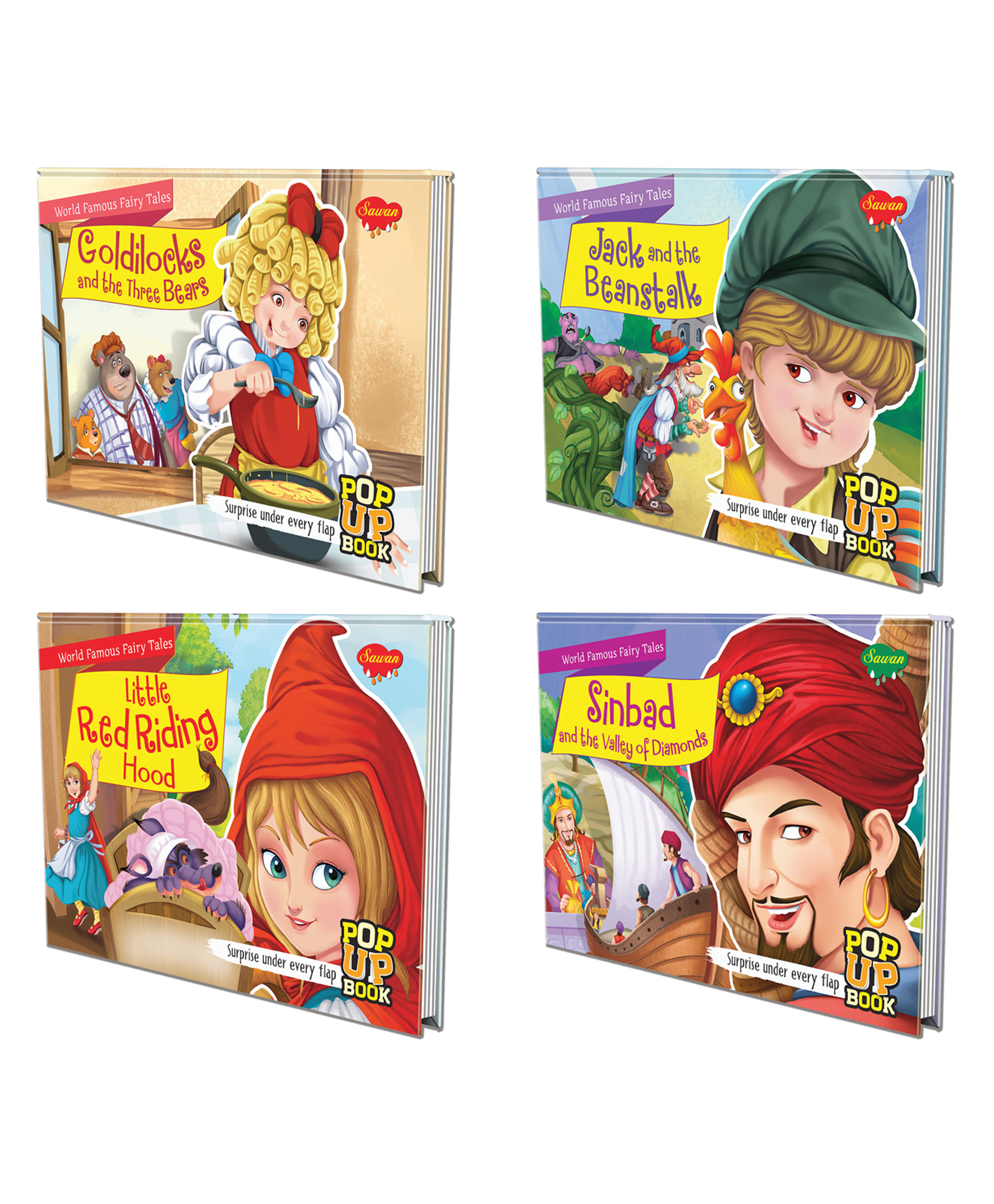 Set of 4 POP UP books World Famous Fairy Tales Goldilocks and the Three Bears Jack and the Beanstalk Little Red Riding Hood and Sinbad and the Valley of Diamonds - English-image-32