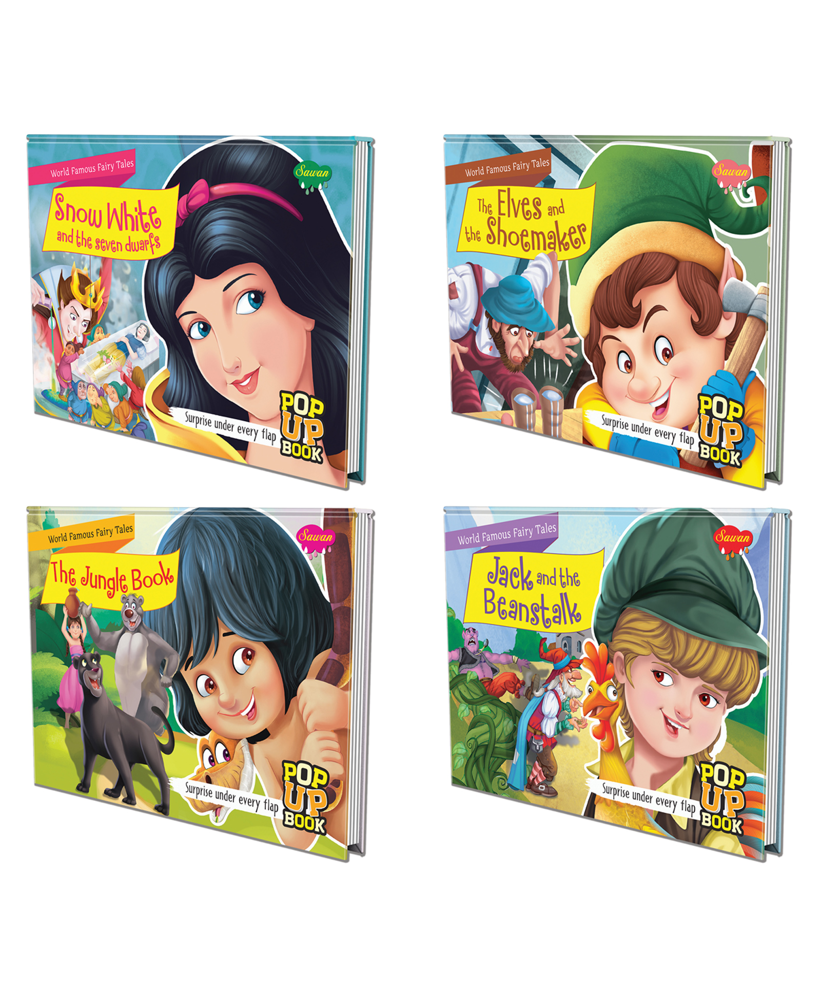 Set of 4 POP UP Books World Famous Fairy Tales Snow White and the Seven Dwarfs The Elves and the Shoemaker The Jungle Book and Jack and the Beanstalk 'Journey to Fantasy Worlds: A Four-Book Fairy Tale Set' - English-image-42