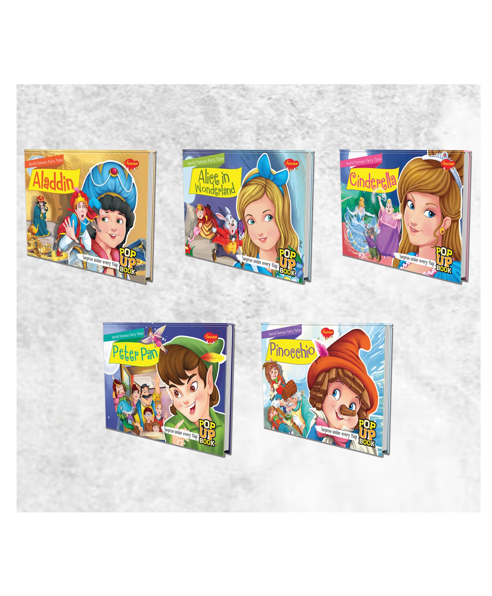 Set of 5 POP UP books World Famous Fairy Tales Aladdin Alice in Wonderland Cinderella Peter Pan and Pinocchio Amazing Collection of Beloved Fairy Tales' - English-image-6