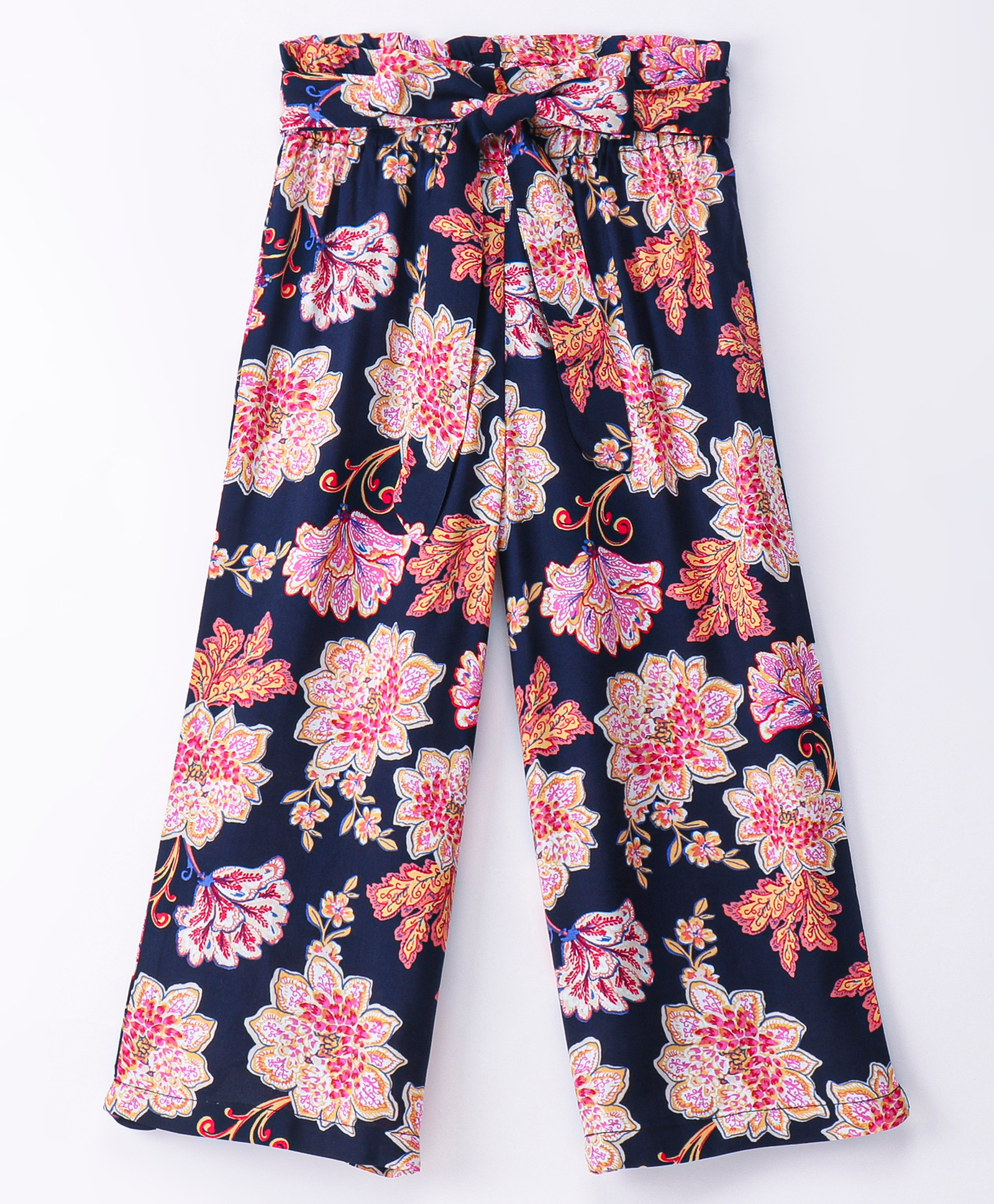 CrayonFlakes Flowers Printed Belted Palazzo - Navy Blue-picture-14