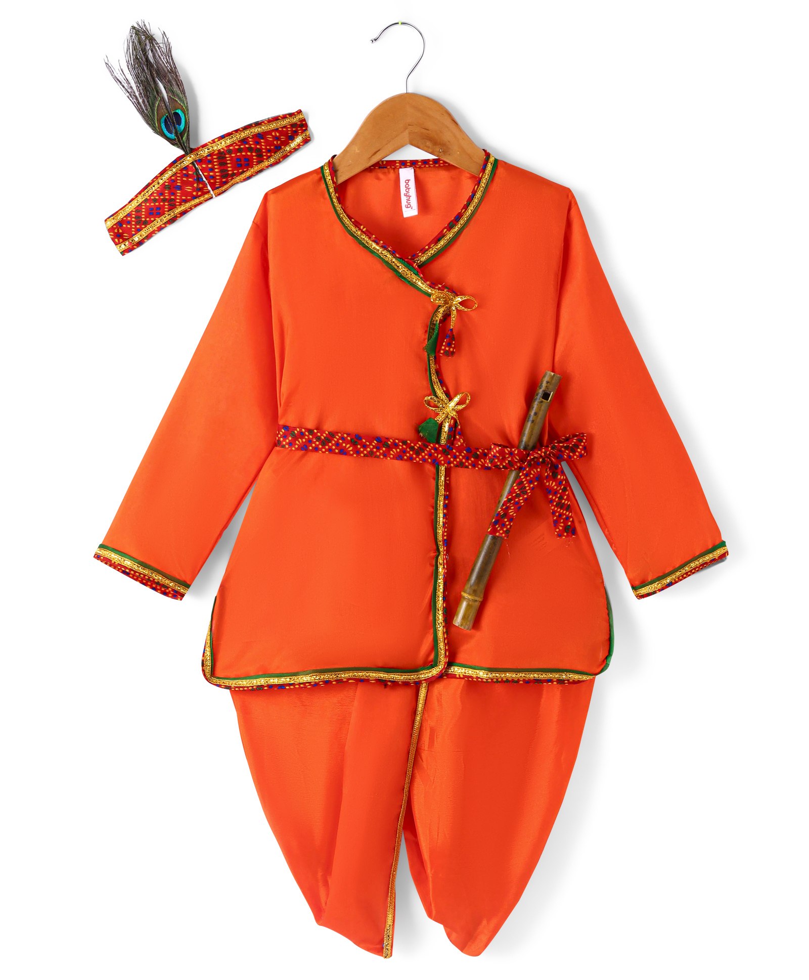 Babyhug Woven Full Sleeves Jamna Set with Forehead Cap & Waistband- Orange-picture-12