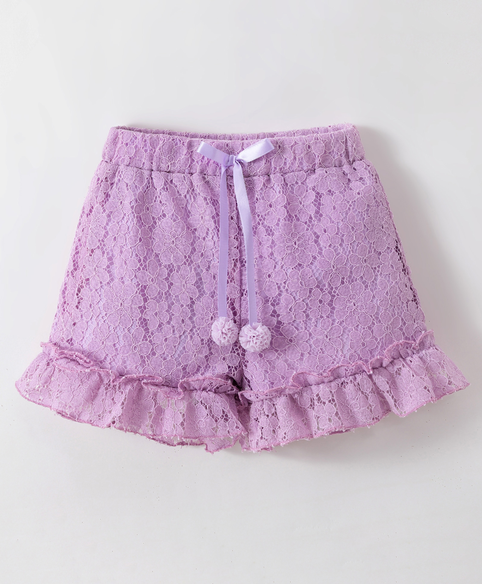 Kookie Kids Shorts With Frill & Floral Design Solid Colour -Purple-picture-24